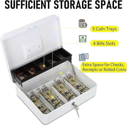 Miniatura 51 de Caja de dinero grande con cerradura de combinación y bandeja de dinero, caja de dinero con bandeja para efectivo, caja fuerte con cerradura