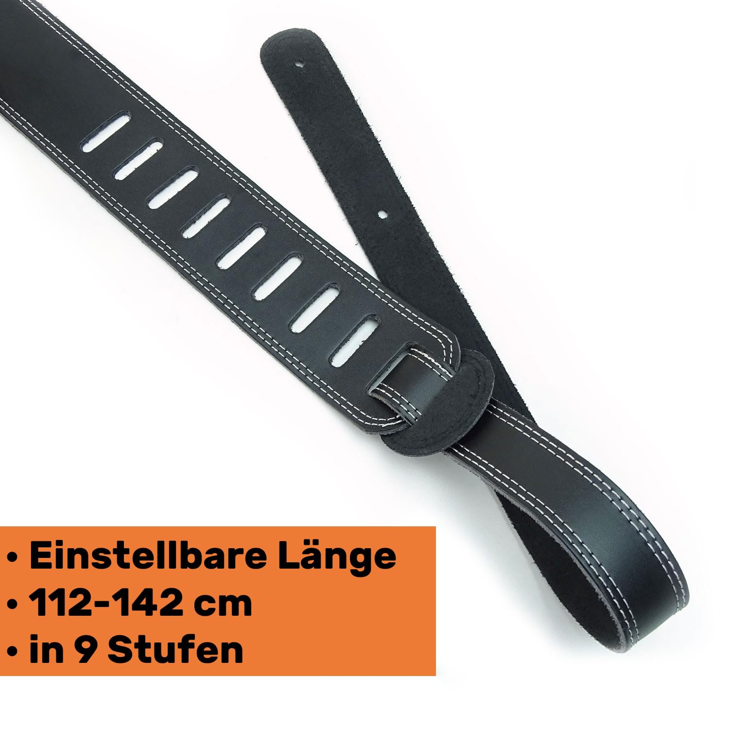 keepdrum Personalisierter Gitarrengurt aus Echt-Leder Schwarz mit individueller Text-Gravur