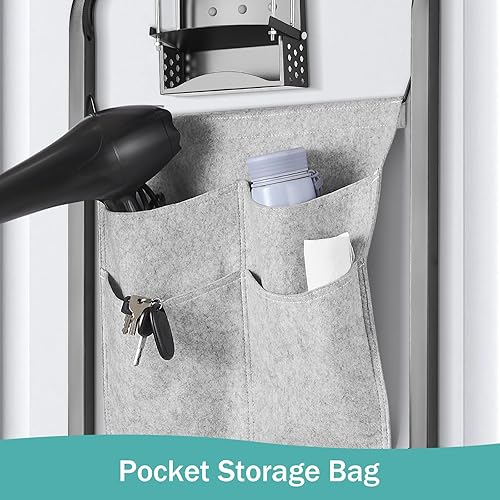 Miniatura 3 de Tabla de planchar sobre la puerta de 14 x 42 pulgadas con soporte de hierro y bolsa de almacenamiento de bolsillo, tabla de hierro colgante para el