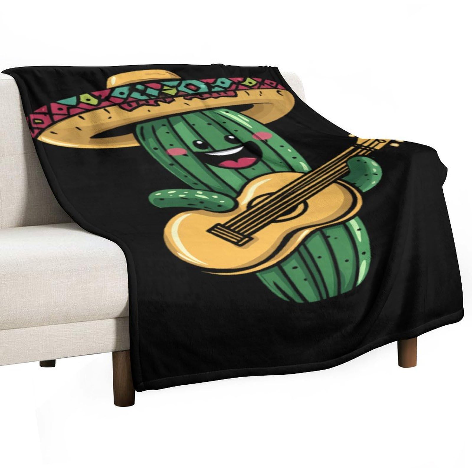 Cgsbngha Style Mexico Cactus Guitar Flannel Fleece Blanket Lightweight Soft Throw Blankets For Sofa Couch Bed Chair