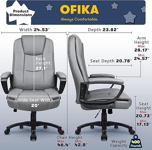 Miniatura 3 de OFIKA Silla de oficina en casa, silla grande y alta de 400 libras, diseño resistente, cojín ergonómico de respaldo alto, soporte lumbar para Negro