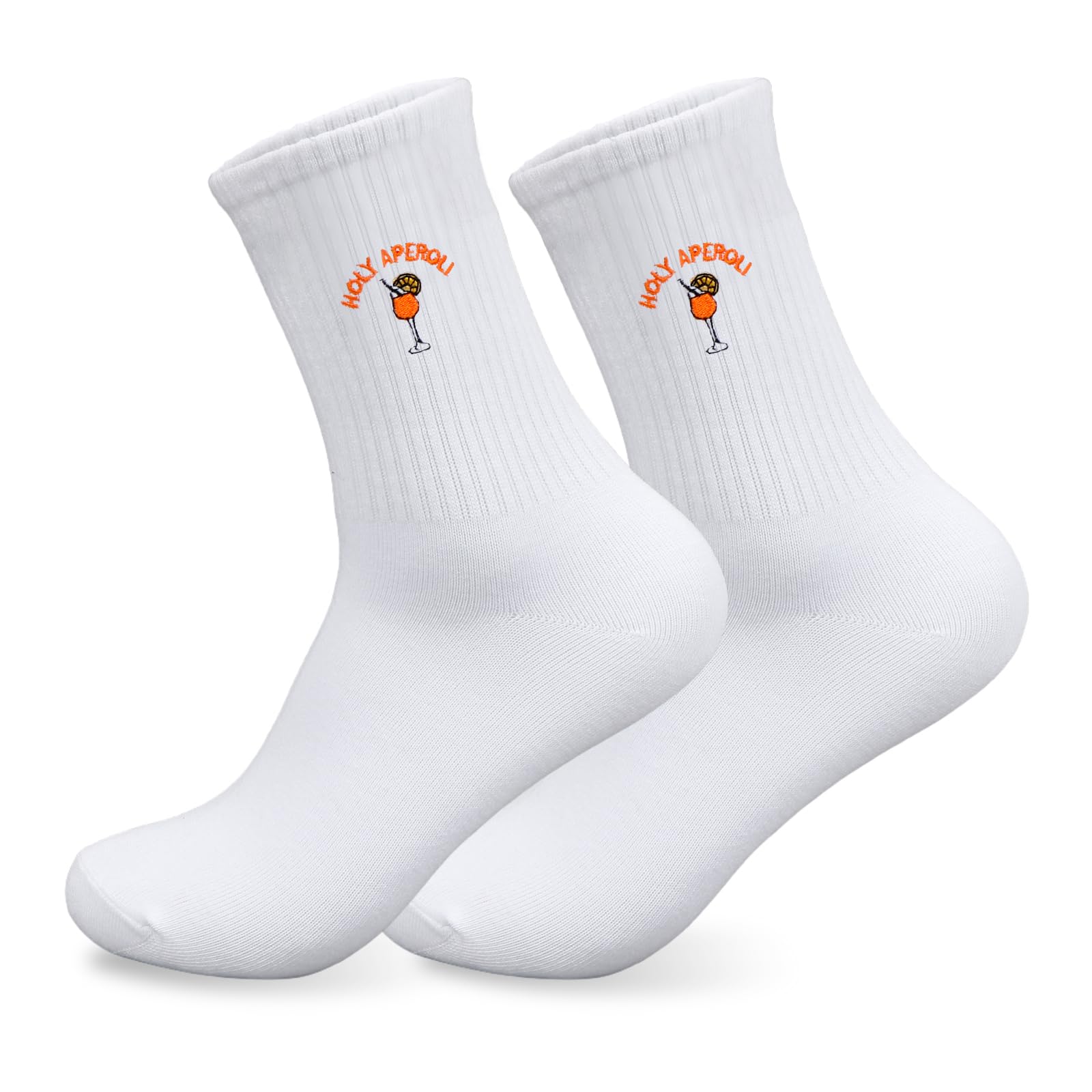 HUKUMA Bestickte Aperol Spritz Socken, Tennissocken Damen,Lustige Sportsocken,Aperol Kostüm Accessoires,Atmungsaktive Sportsocken Tennissocken Crew Socken,Geschenk für Lillet-Liebhaber, Freundin