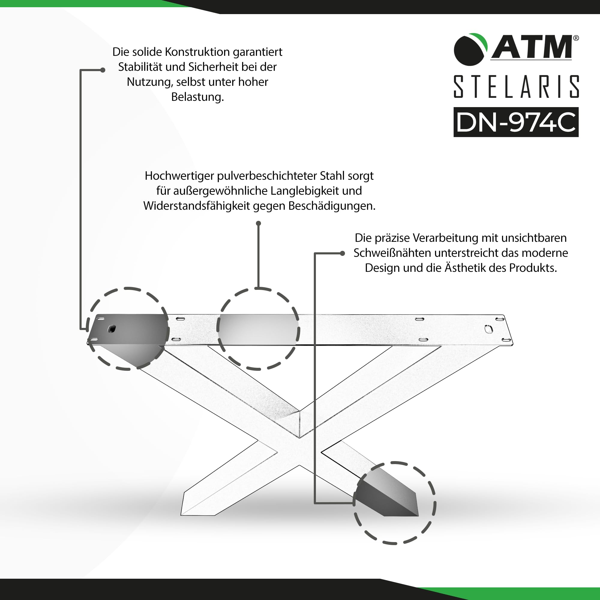ATM® Tischbeine in X-Form | 2 Kufen für Möbel | Metallprofil 80x80mm | Stabile Basis für Tische, Schreibtische und Arbeitsplatten | Modernes Design, Stahlkonstruktion (Höhe 73 cm) | Schwarz Matt