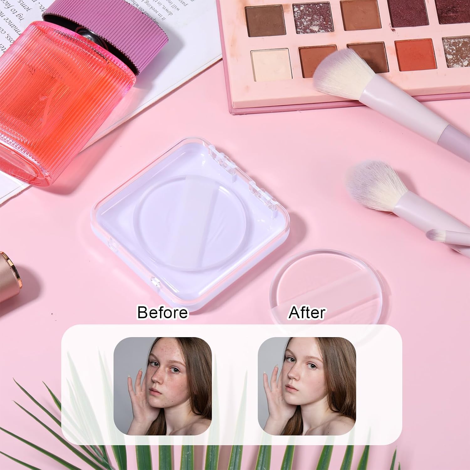 2Pcs Silicone Makeup Sponge with 1 Travel Case, Clear Round Washable Makeup Applicator for Women Girls Non-Absorbent Cosmetic Applicator for Foundation, Concealer, Cream, Blush