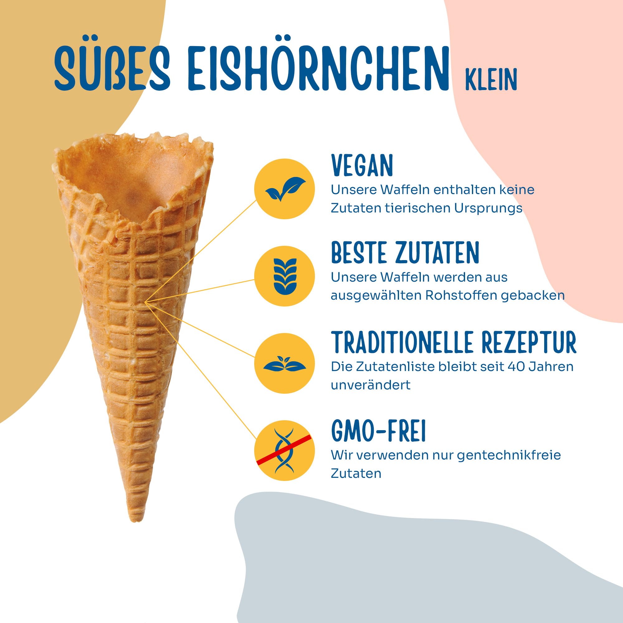 Bazko Süßes Eishörnchen Klein | Eiswaffeln Hörnchen 14 cm / 5,5 cm | 320 Stück | knusprige Eistüten für Softeis, Gelato, Sorbet | vegane Knuspertüten