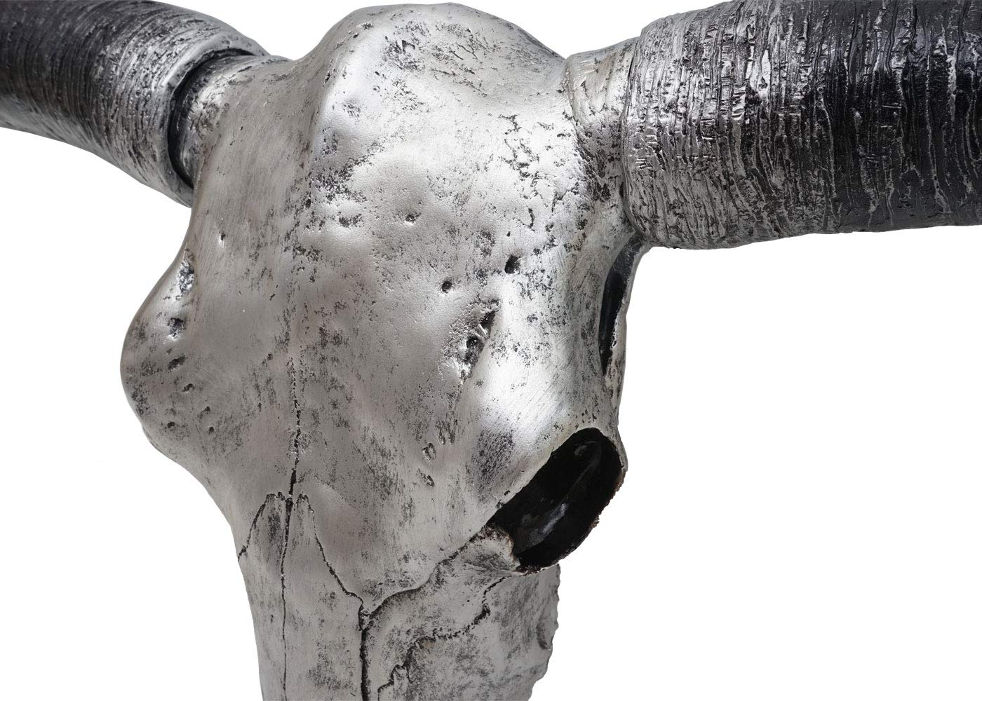 Mendler Deko Schädel 132cm HWC-A14AM, Polyresin Stier Bulle Longhorn Kopf Trophäe, In-/Outdoor - silberfarben