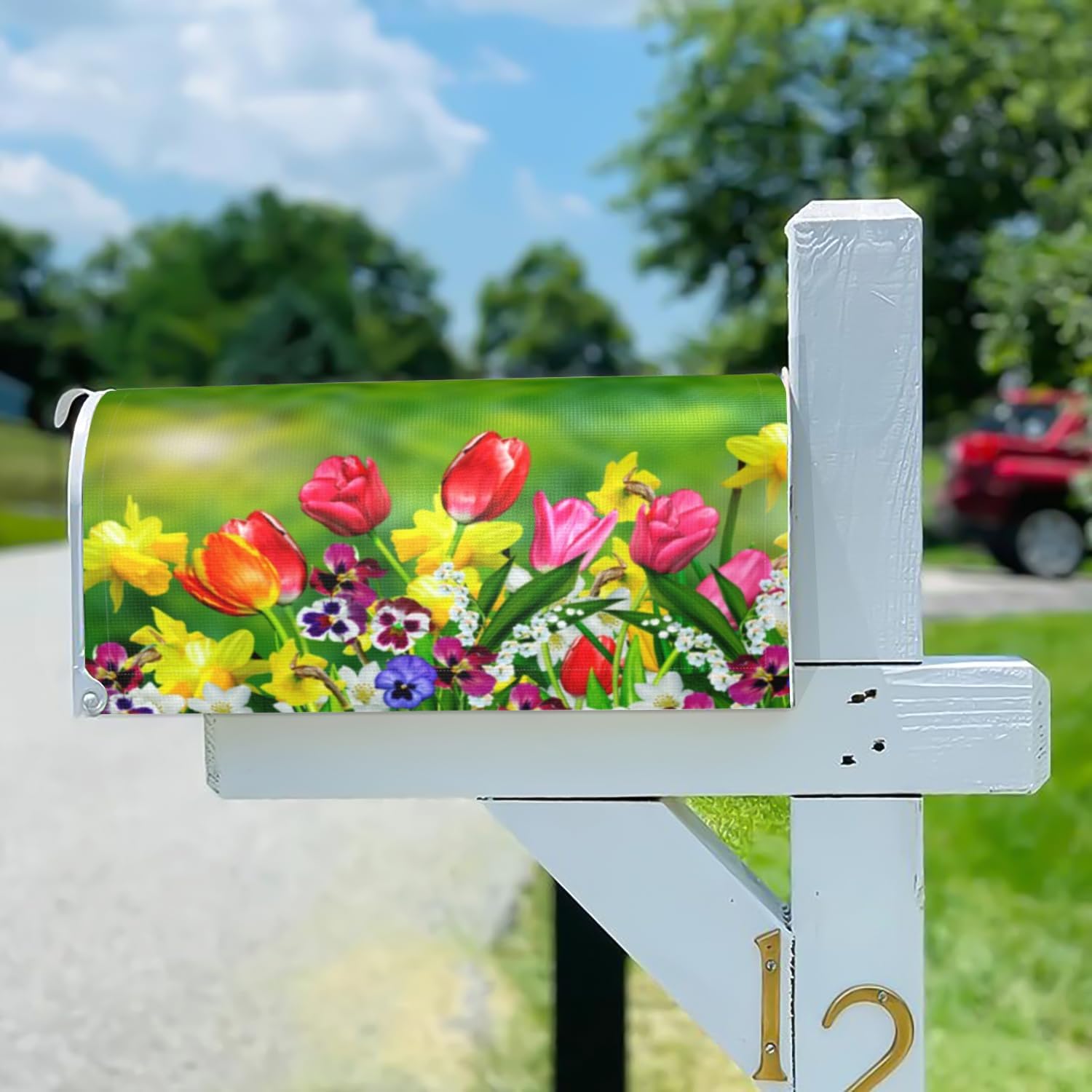 Spring Mailbox Covers Magnetic Letter Post Box Cover Wrap Decoration Welcome Home Garden Outdoor Yard Outside Farmhouse Home Decor 21" Lx 18" W