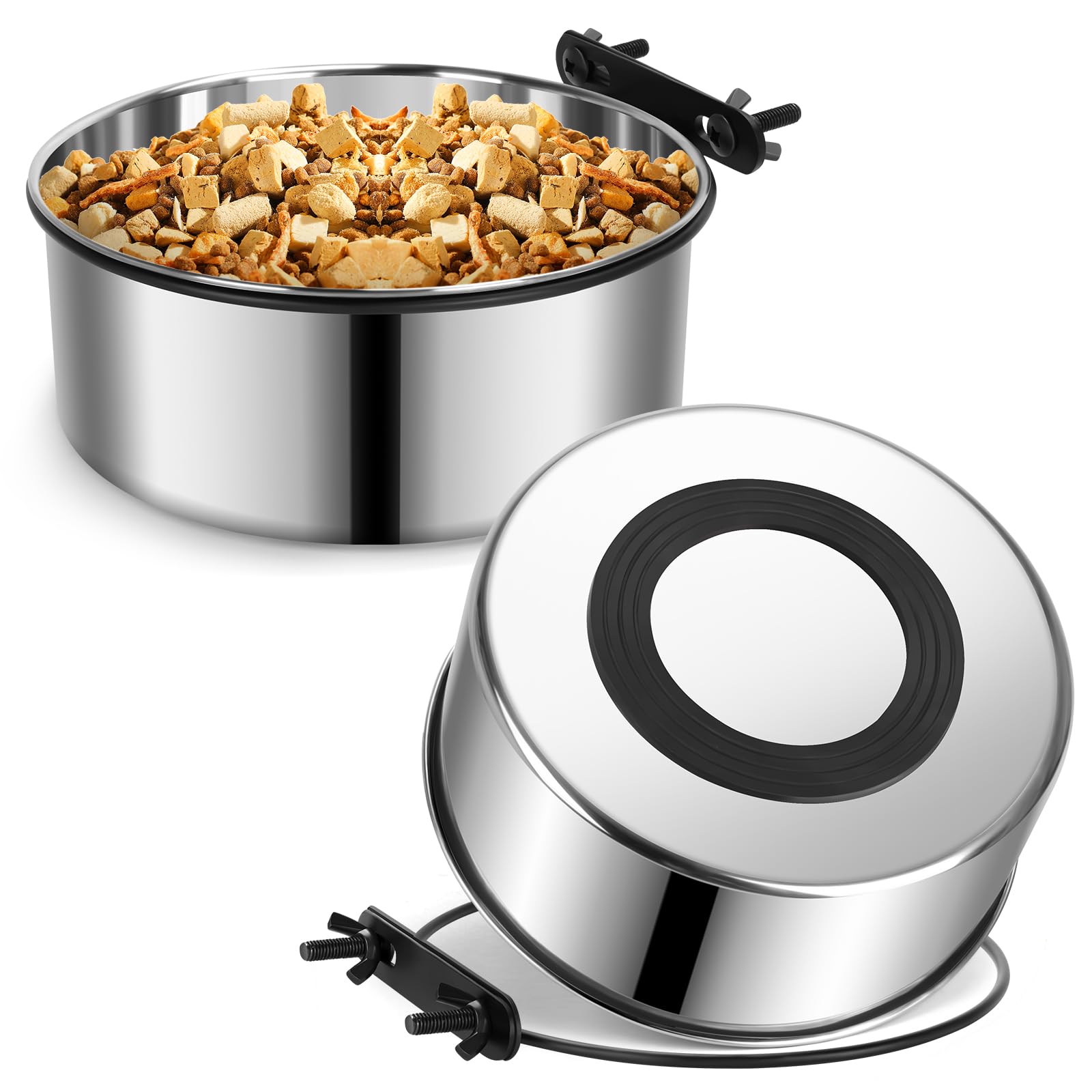 2 Pack Large Kennel Bowls Mountable,Dog Crate Water Bowl No Spill,Hanging Dog Bowl for Crate Cage,Stainless Steel Dogs Water Feeder Dish for Dogs Cats Bunny Ferret Bird,Silver