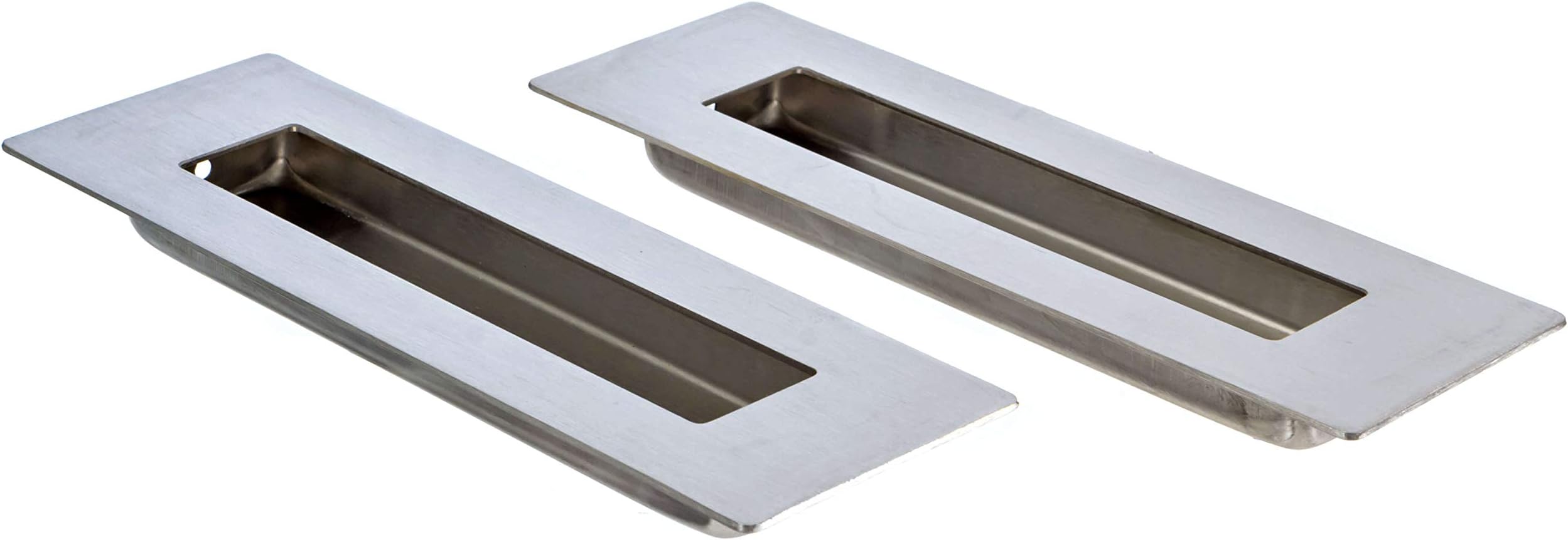 Pocket Door Pulls (Set of 2 Handles) - 6" Brushed Flush Pull Stainless Steel with Satin Finish | Perfect for Sliding Door, Cabinet and Closet | With Recessed Finger Pulls