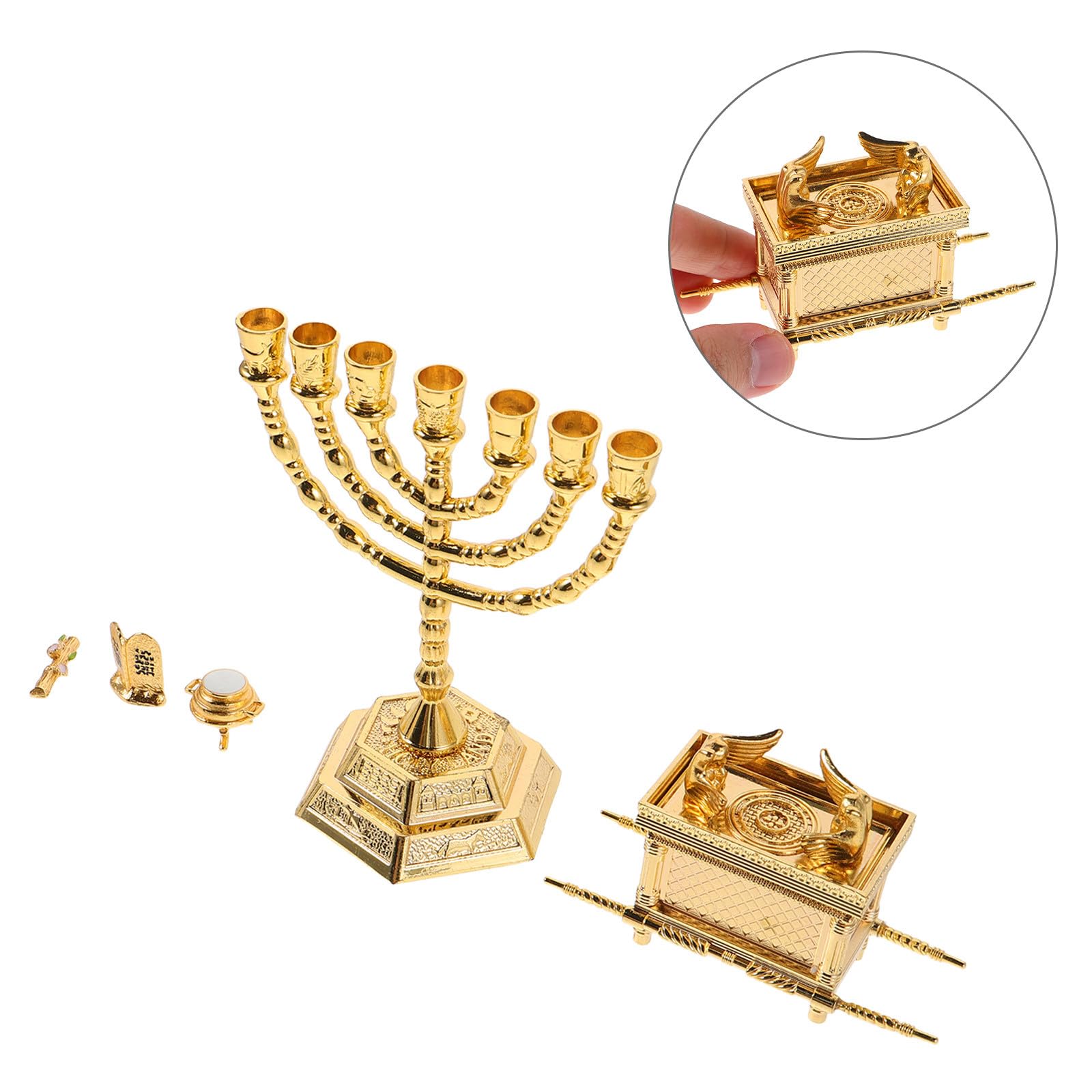 VALICLUD Israel Figur aus Zinklegierung Chanukka Säulenkerzenhalter Religiöses Artefaktmodell Goldfarbener Vintage Kerzenständer für Wohnzimmer und Bücherregal