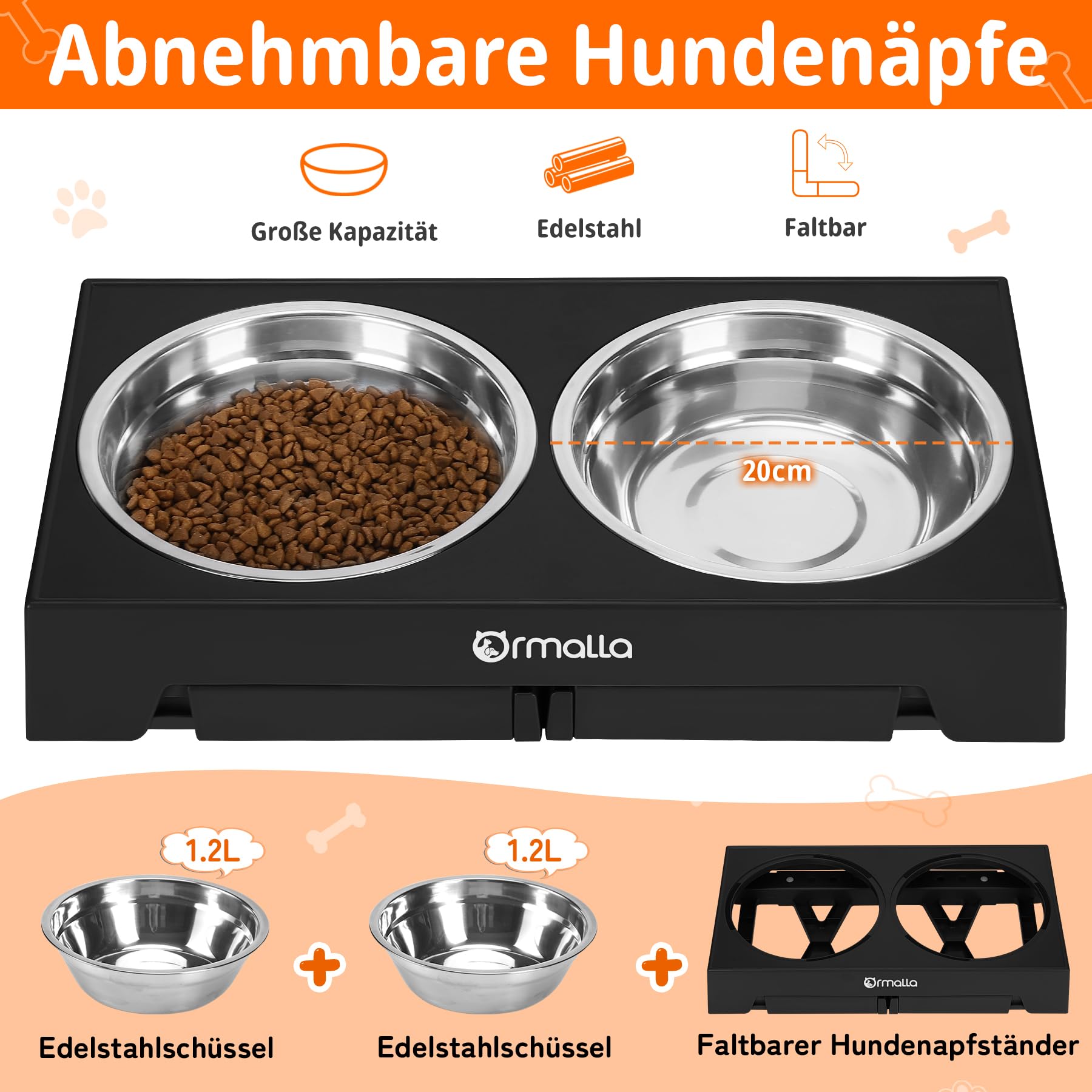 Hundenapf Erhöht, 5 Höhenverstellbare Erhöhter Hundenäpf Mit 2 Edelstahl-Schüsseln Für Große, Mittelgroße Und Kleine Hunde Und Haustiere – Schwarz