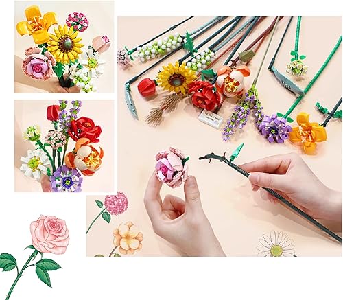 Miniatura 10 de Mini bloques de construcción Sakura Plant Bonsai, simulación creativa de bricolaje, flor de cerezo, colección botánica, ladrillos de construcción,