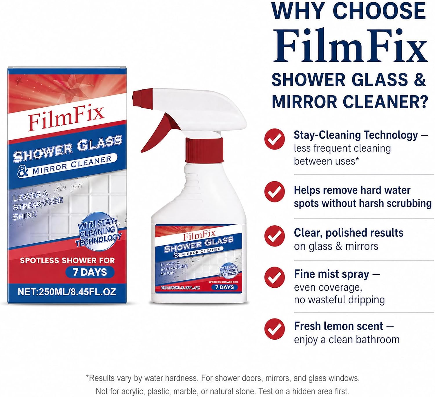 Shower Glass & Mirror Cleaner, Hard Water Stain Remover