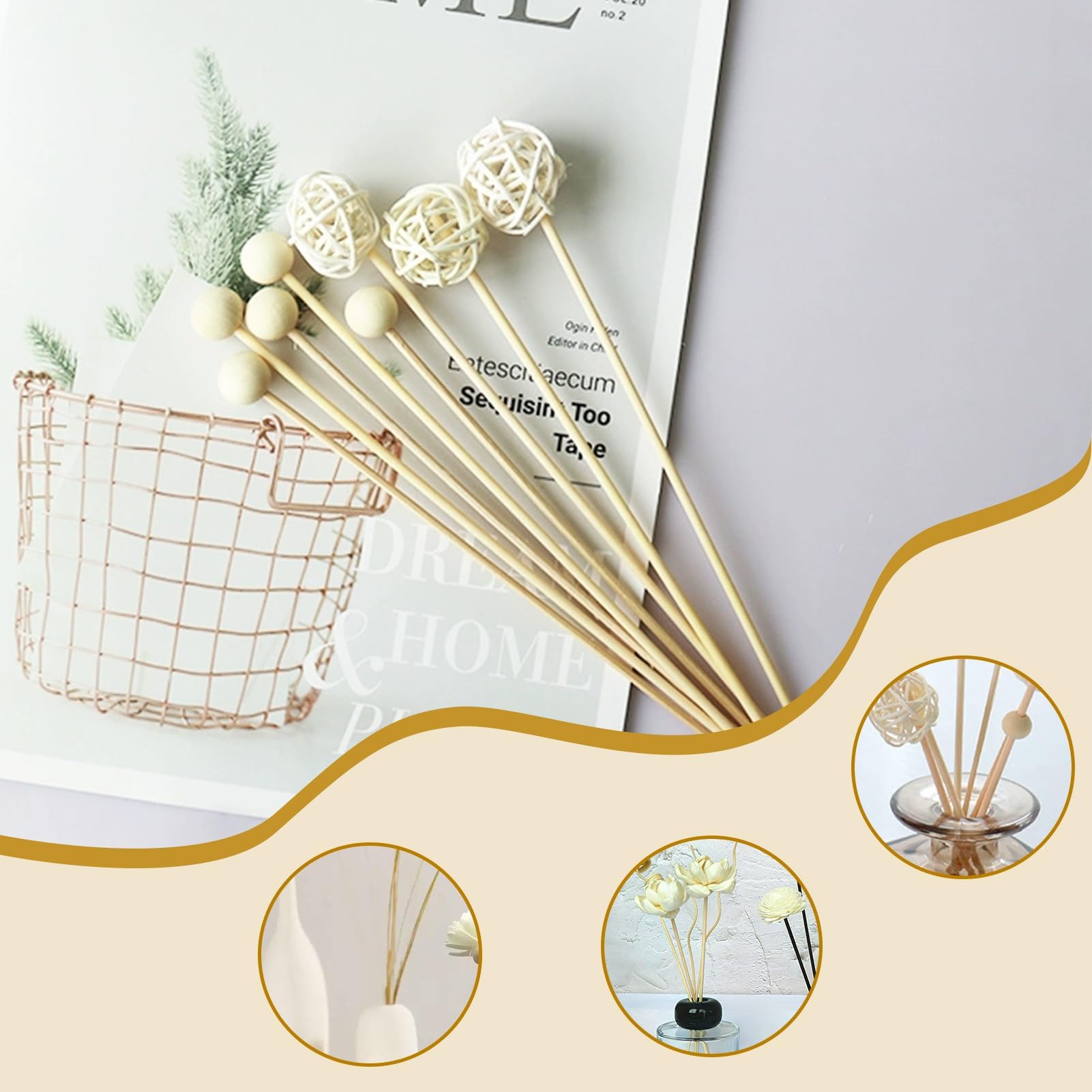 Juego de 100 Varillas Difusoras de Láminas - Varillas de Mimbre de Madera, Varillas de Repuesto para Difusores de Vidrio, para SPA, Meditación y Ambiente Hogareño, 20cm de Largo