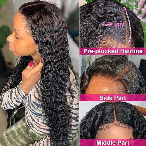 Miniatura 8 de Wingirl Pelucas de cabello humano con encaje frontal HD de 13 x 4 de densidad 180, prearrancadas con abuelitos, transparente, sin pegamento, pelucas