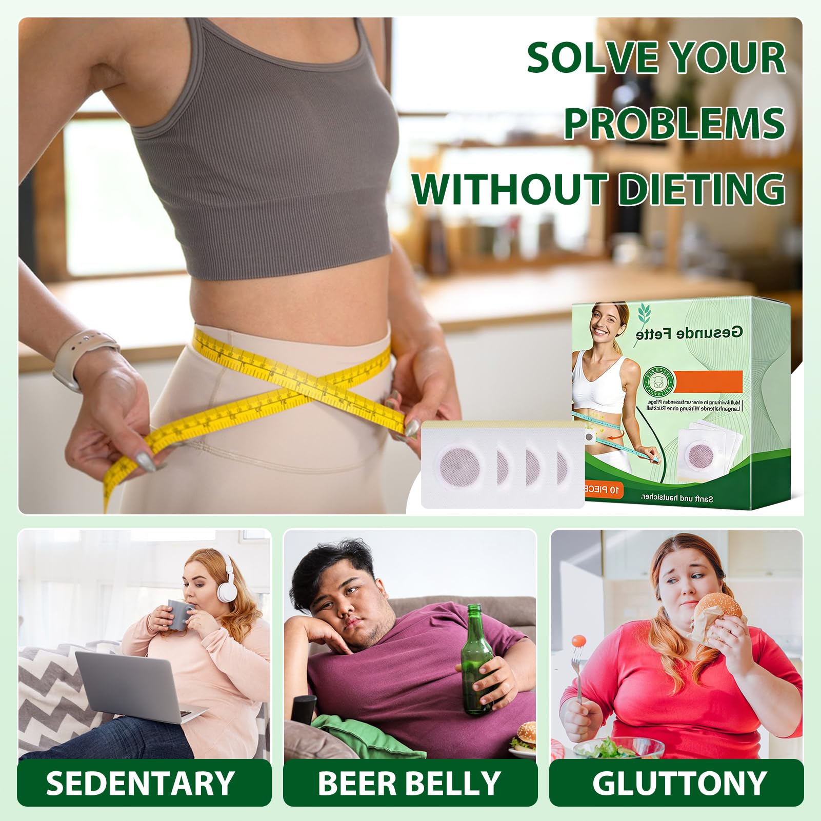 Moringa - Parches adelgazantes 10 en 1, Moringa 10-in-1 Slimming Patches, Con Extractos Botánicos, lngredientes Naturales, Für Alle Haut, parches adelgazantes para hombres y mujeres