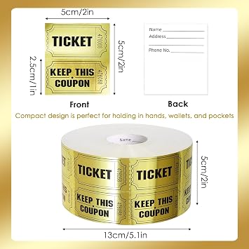 1000Pcs Raffle Tickets Double Rolls, Prize Tickets for Events