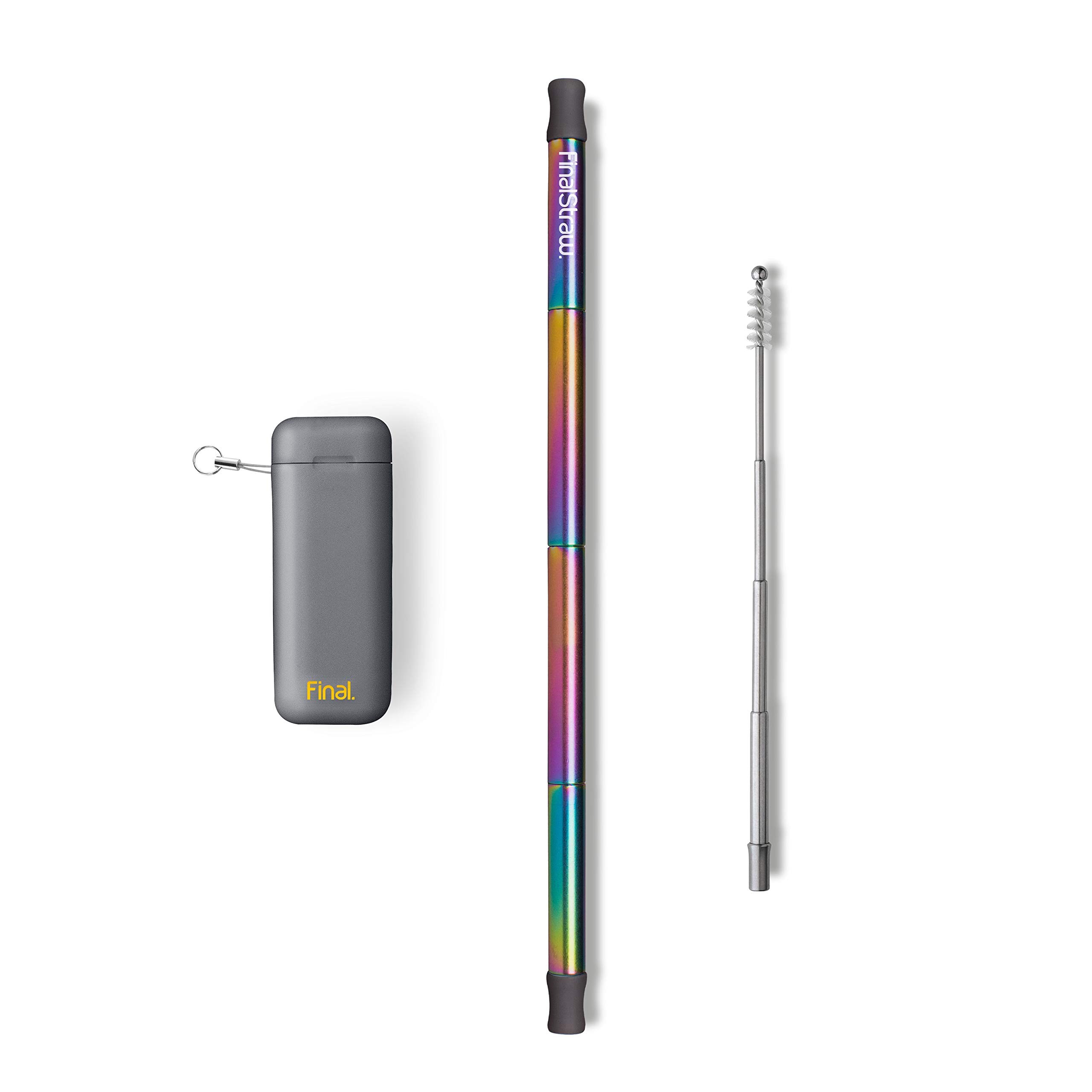 Final StrawCollapsible Reusable Metal Straw with Case, Cleaning Brush, and 100% Silicone Tips |Shark-Butt Grey Case|