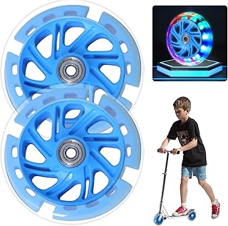 Sporgo 2 neumáticos para scooter: 100 mm, ruedas de repuesto para scooter, ruedas de PU LED, ruedas con rodamientos ABEC 9, juego de ruedas para todos los scooters con ruedas de 100 mm, color azul