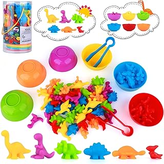 Montessori Counting Toys, Color Sorting Toys with Matching Bowl, Rainbow Counting Dinosaur Montessori Toys Perfect for Math Skill Preshool Toys Educational Learning Toys Gift for 3 4 5 Toddlers