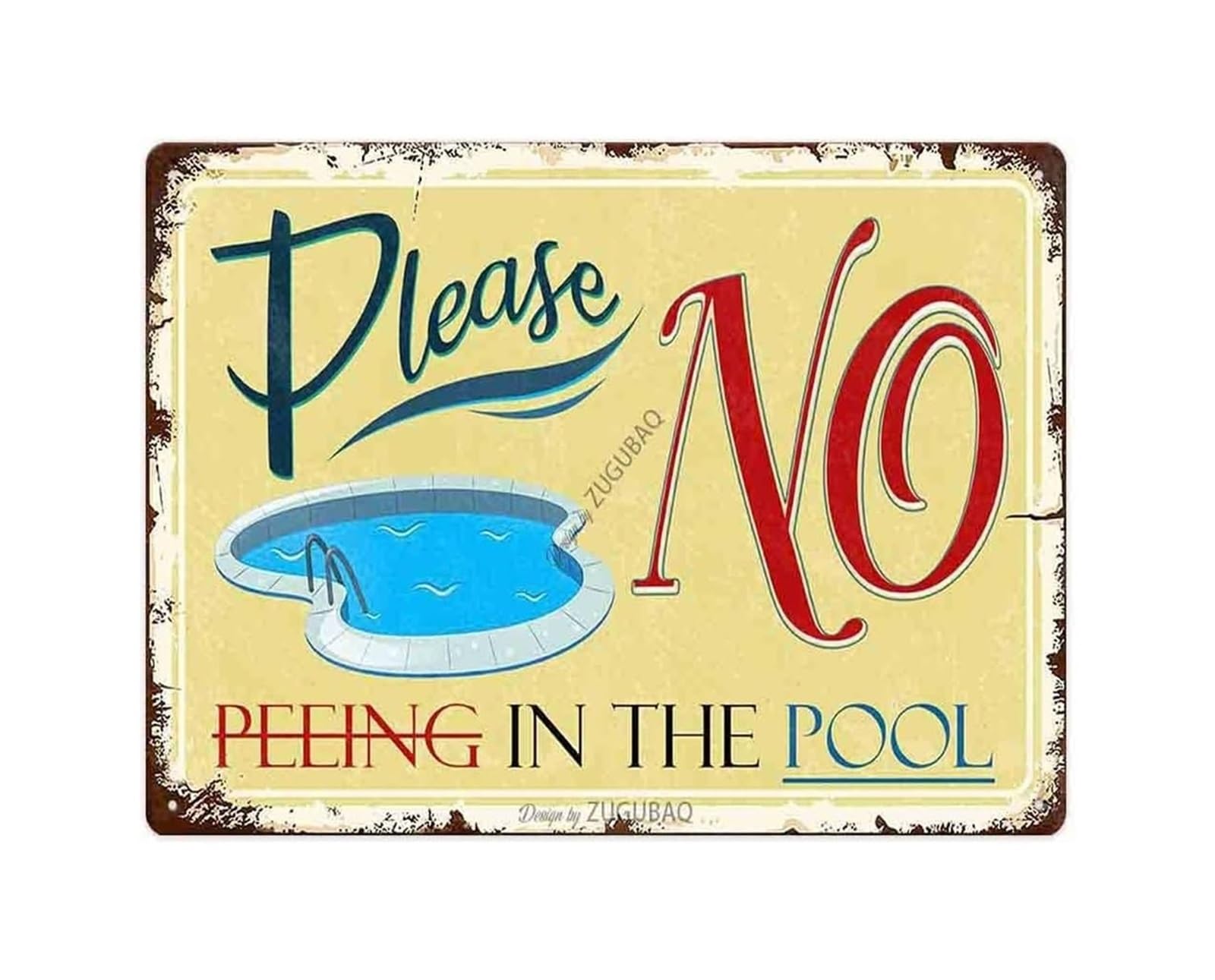 CBQZCHWDKT Fun Backyard Pool Sign with Comical Rules Outdoor Rustic Metal Wall Decor for Swimming Pool Area Patio or Man Cave 8 X 12 inch​