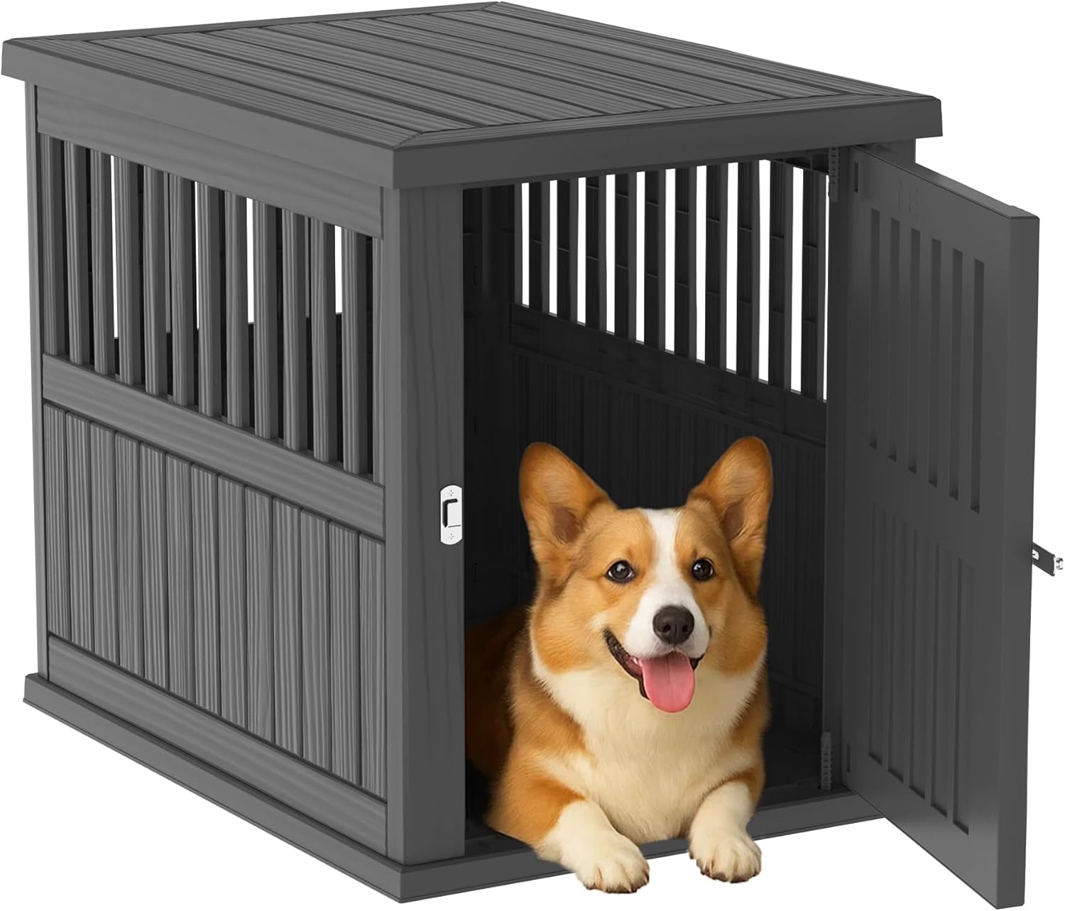 DRATO Dog House Resin Dog Kennel Furniture Weatherproof Functional End Table for Indoor Living Spaces & Outdoor Patios(Light Brown, Large (39.37 * 28.35 * 32.83))