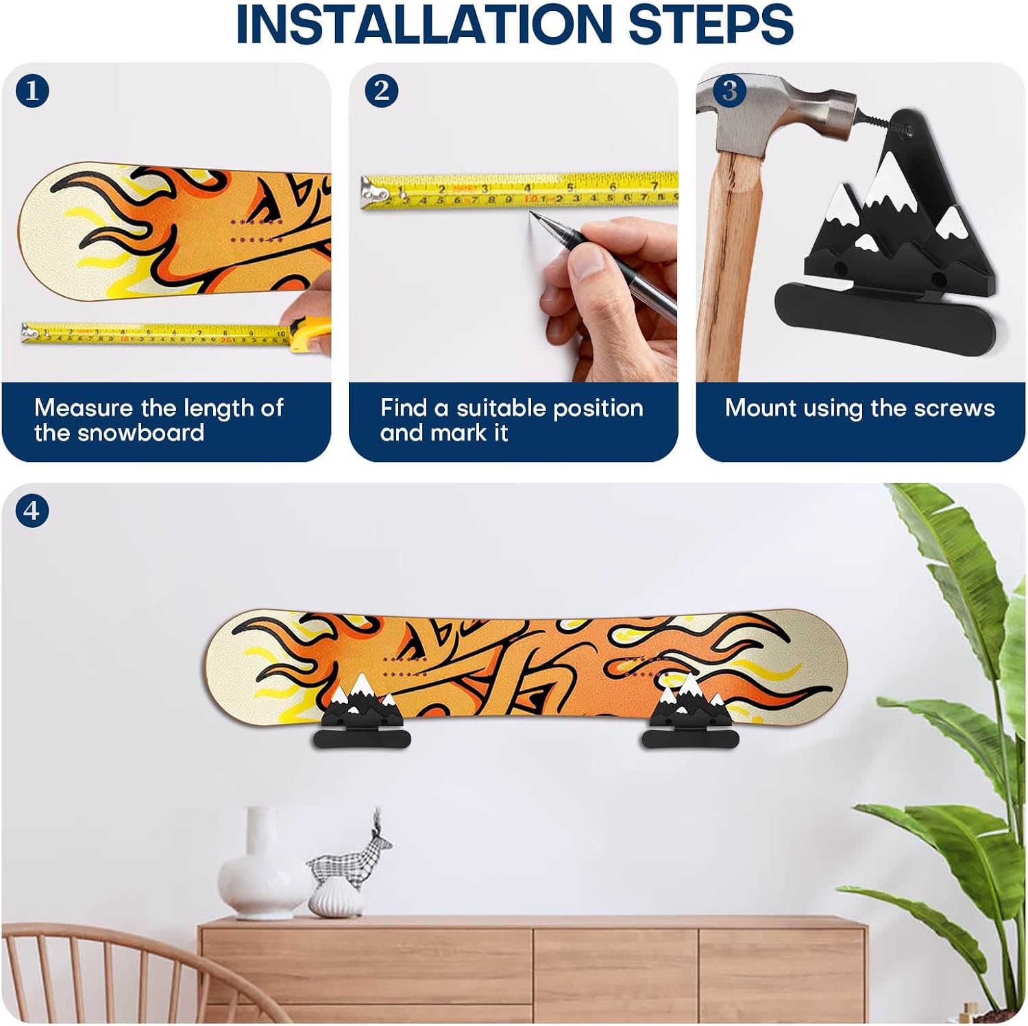 Roliwils Snowboard Wall Mount Set, Easy Installation | Reliable Support | Space-Saving Indoor Snowboard Storage for Living Room/Bedroom/Garage | Mountain-Themed Wall Art | Universal Hanging Wall Rack