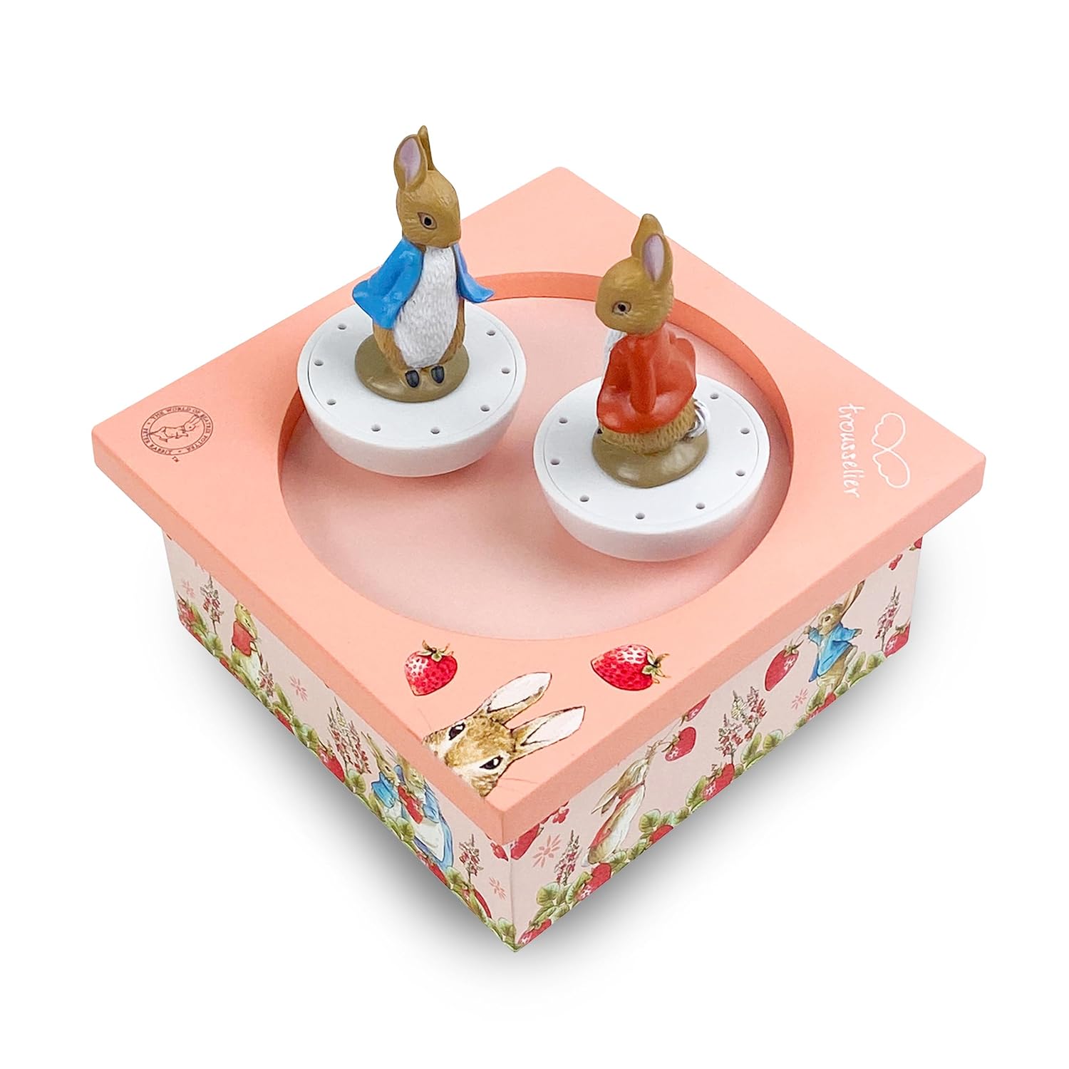 Peter Rabbit Peter Rabbit Strawberry - Wooden Baby Dancing Music Box - 2 Removable Figures - Birth and Christening Gift - Music The Magic Flute Mozart