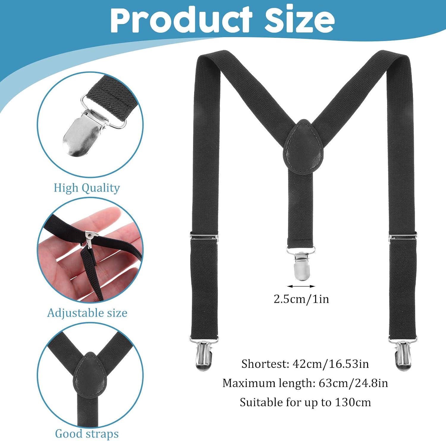 Larrel Kids Suspenders, Elastic Toddler Suspenders with Strong Metal Clips, Adjustable Y-Back for Girls and Boys