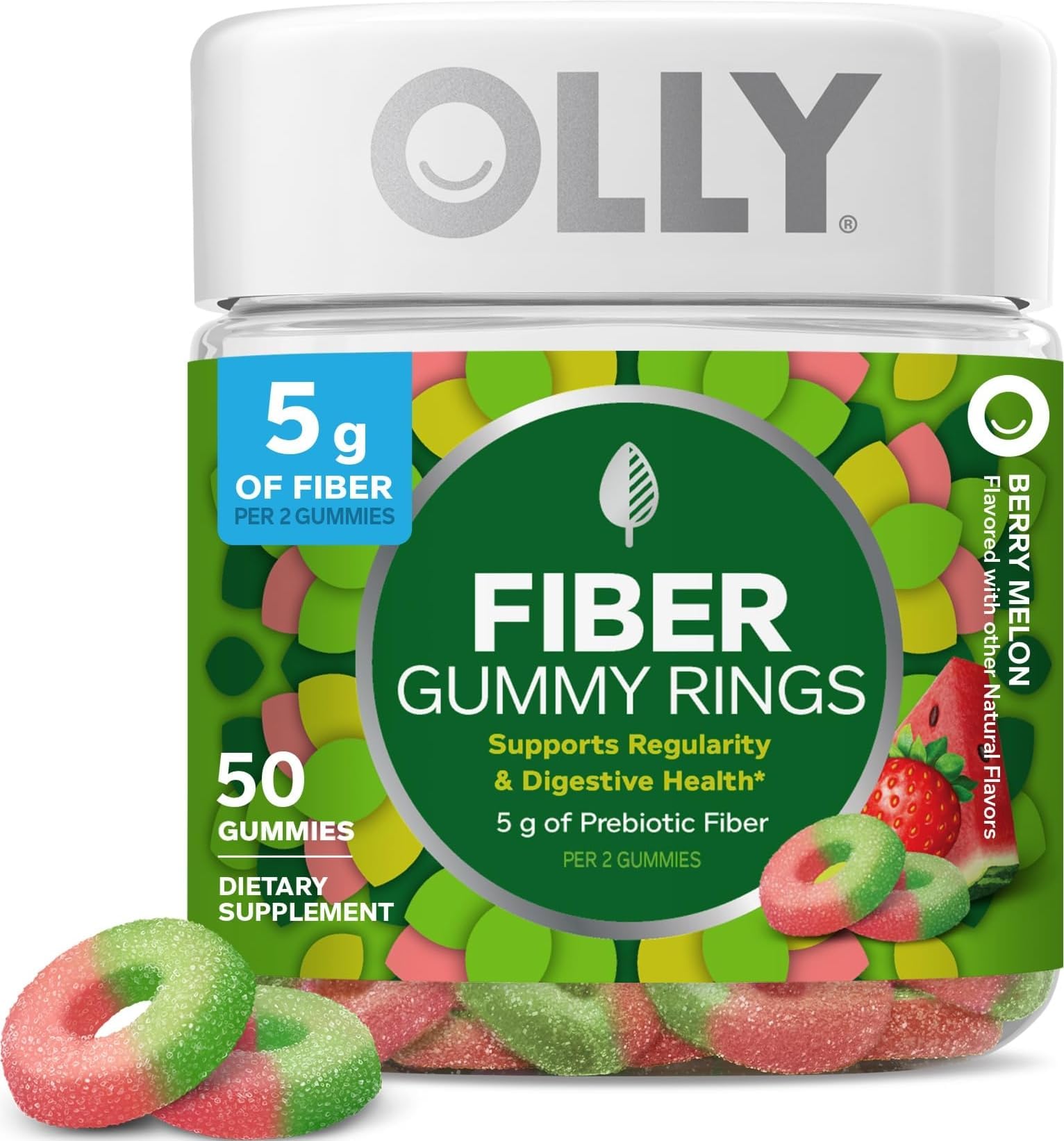 Fiber Gummy Rings, Digestive Health Supplement, Berry Melon - 50 Count
