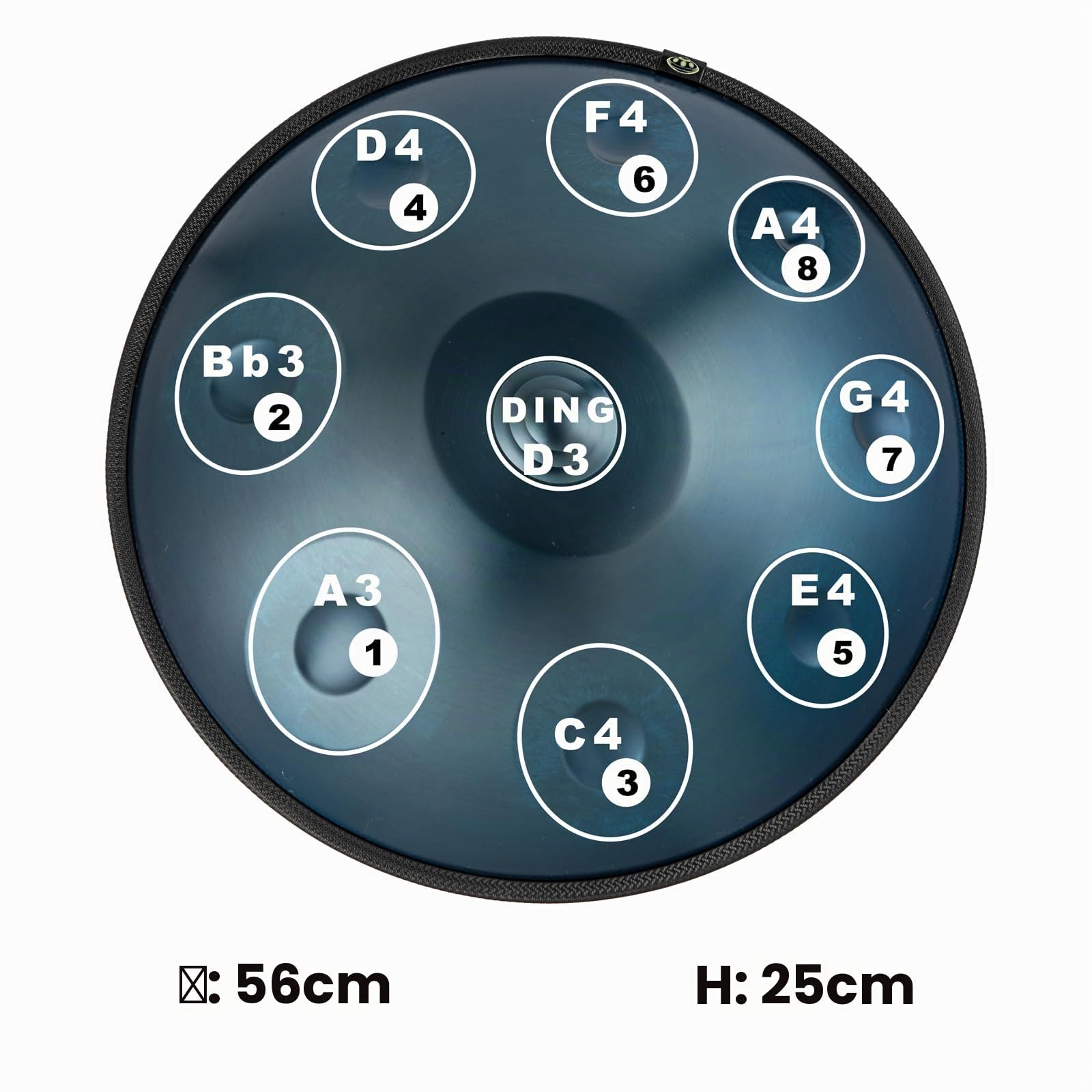 Instrumento handpan 440 Hz Re menor 22 pulgadas hand pan steel drum hand drum 9 notas 10 notas 12 notas Tambor de lengüeta de acero premium para meditación y relajación (azul, 9Y)