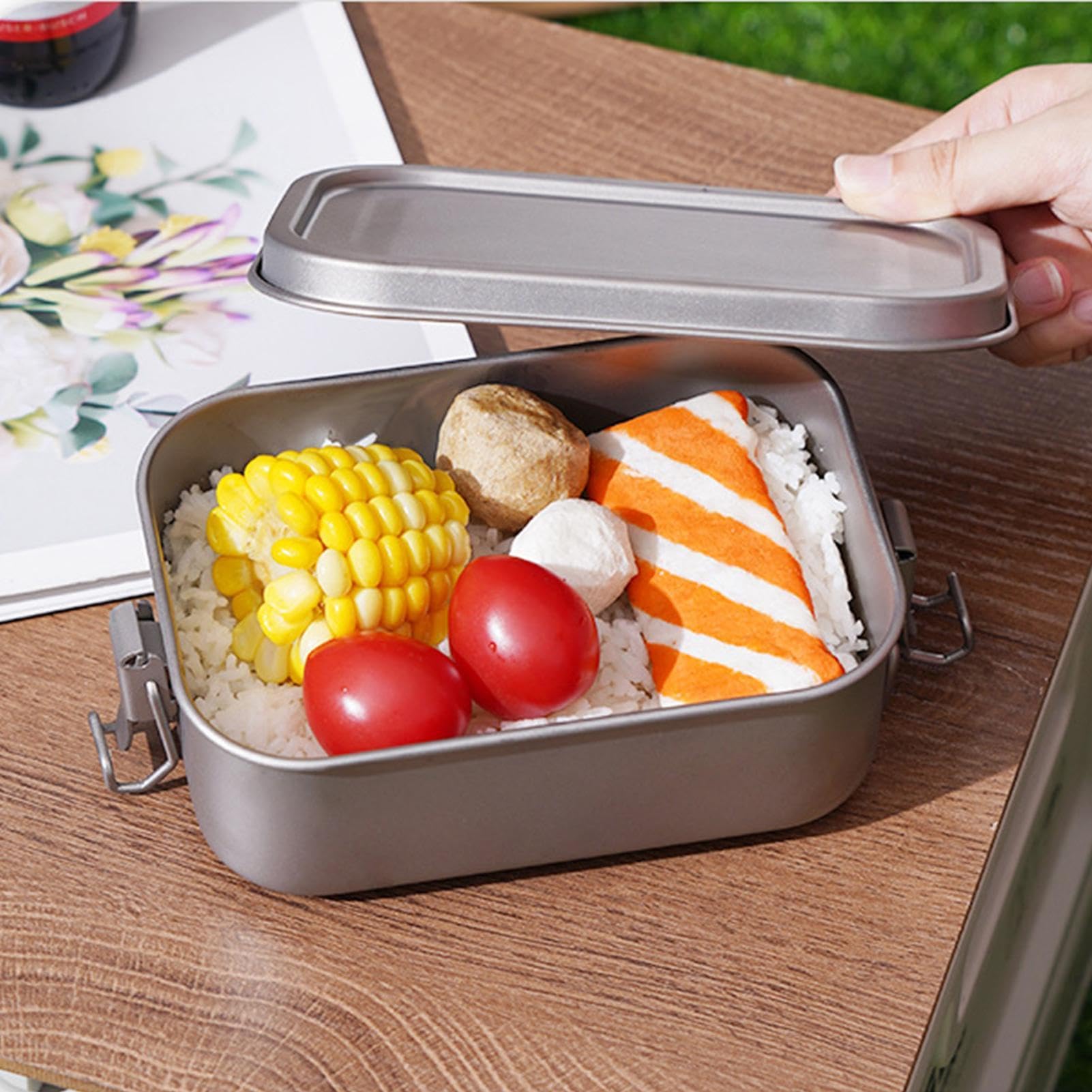 Lunch-Box aus Metall und Titan - Metall-Lunchbox, Metall-Lunchbox-Behälter | Titan Bentos Camping reines Titan Outdoor-Laptop für Heizung im Zähler