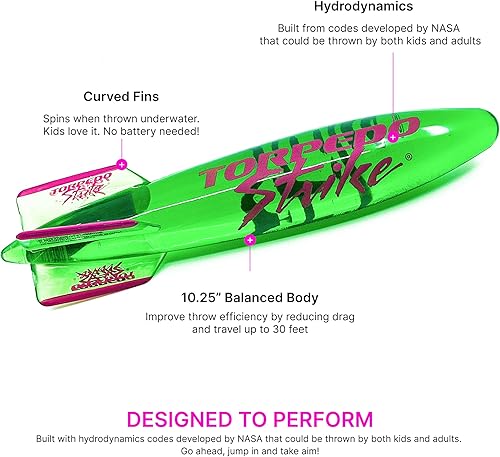 Miniatura 3 de SpinFin - Cohete torpedo grande de 10.25 pulgadas gira y se desliza hasta 30 pies como fútbol submarino para juegos de paso bajo el agua, torpedo