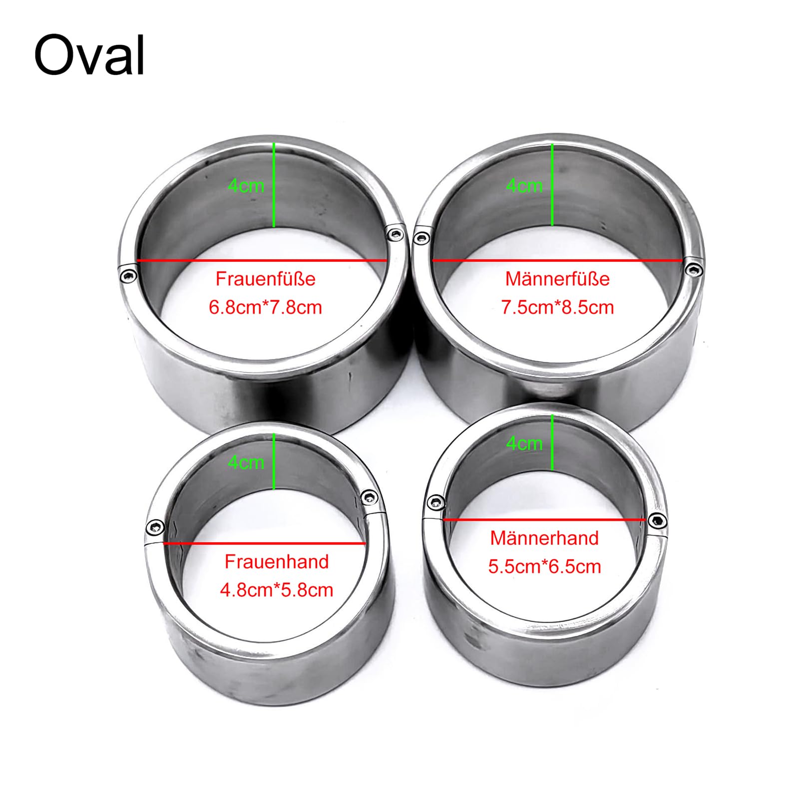 1 Paar Schwerer 4 cm Hoch Stahl Handcuffs/Fußfesseln, Schraubenschloss SM Bondage Fuß Handgelenk Manschetten Fetisch Sklave Erwachsene BDSM Sex Toys für Paare,Männer,Oval Hand