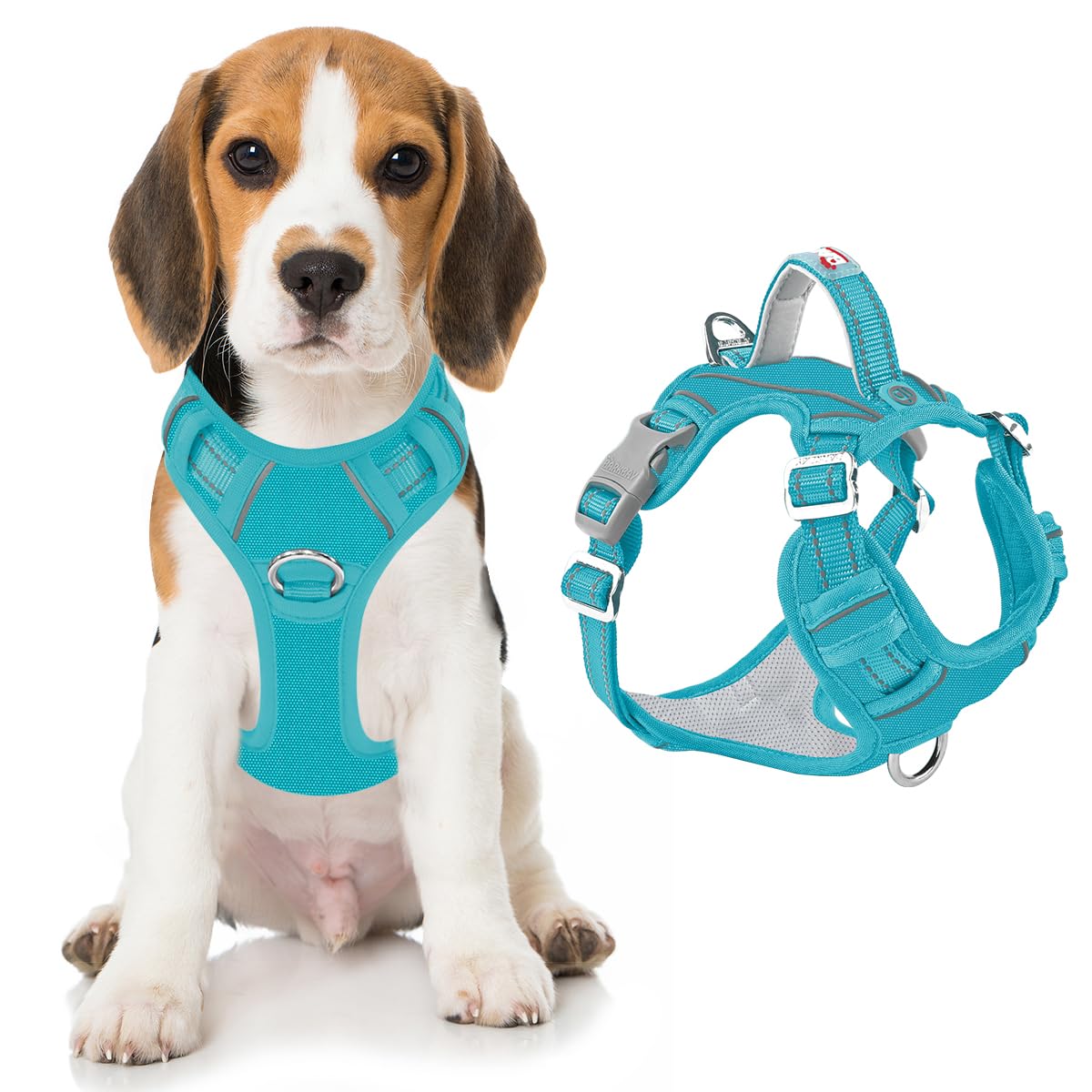 BARKBAY Dog Harness No Pull Oxford with ID Tag Pocket - Heavy Duty, Reflective, Easy Control for Large Dogs(Aqua Oxford,M) — image 1