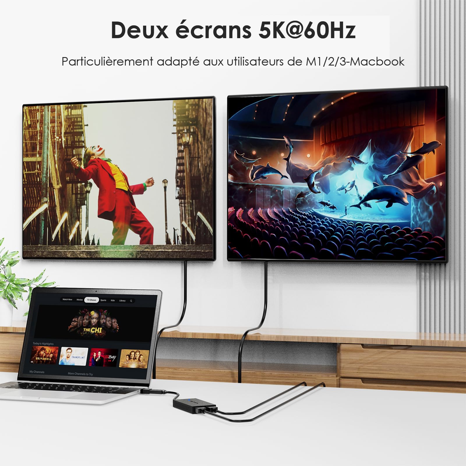 WAVLINK Adaptateur USB 3.1/USB C vers HDMI Double, DisplayLink Dual 4K@60Hz Monitor Hub, Compatible MacBook M1/M2/M3/M4, New MacBook Neo, Windows