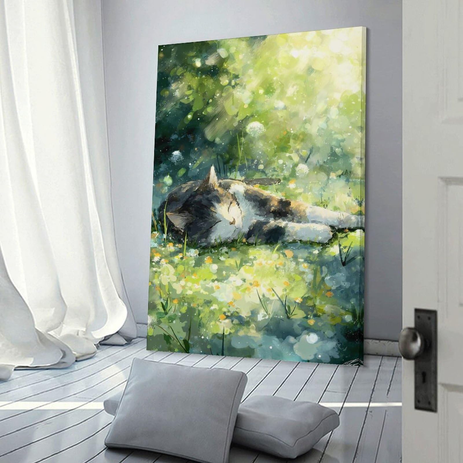 Junmoney Cat Sleeping in A Sunny Meadow Wall Picture Print 20x30inch(50x75cm), for Home Walls, Creative Rooms Or Shared Spaces, Stylish Home Artwork for Focal Walls