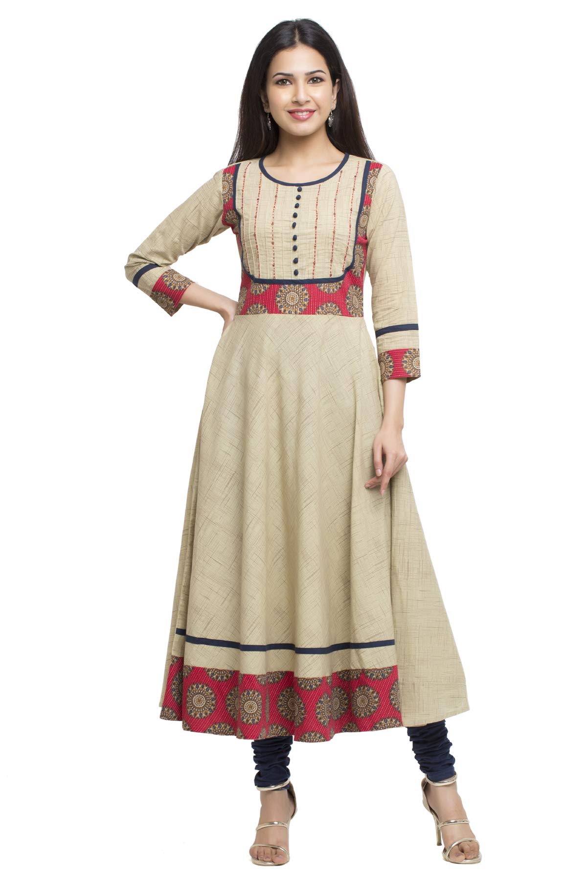 Yash Gallery Women's Cotton Floral Printed Anarkali Kurta