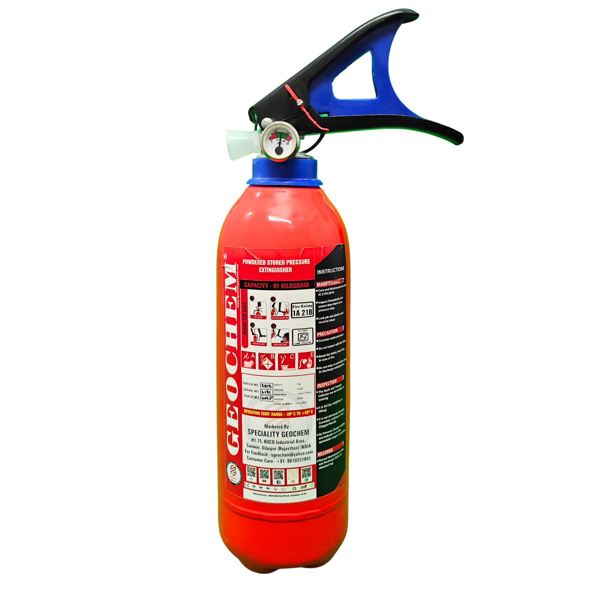 AFS Fire Extinguisher Cylinder | Heavy Duty Fire Extinguisher for Home & Office | Steel Fire Extinguisher for Kitchen, Shop & Commercial Use | Easy-Use Fire Extinguisher with Wall Hanging Clip - 1 Kg