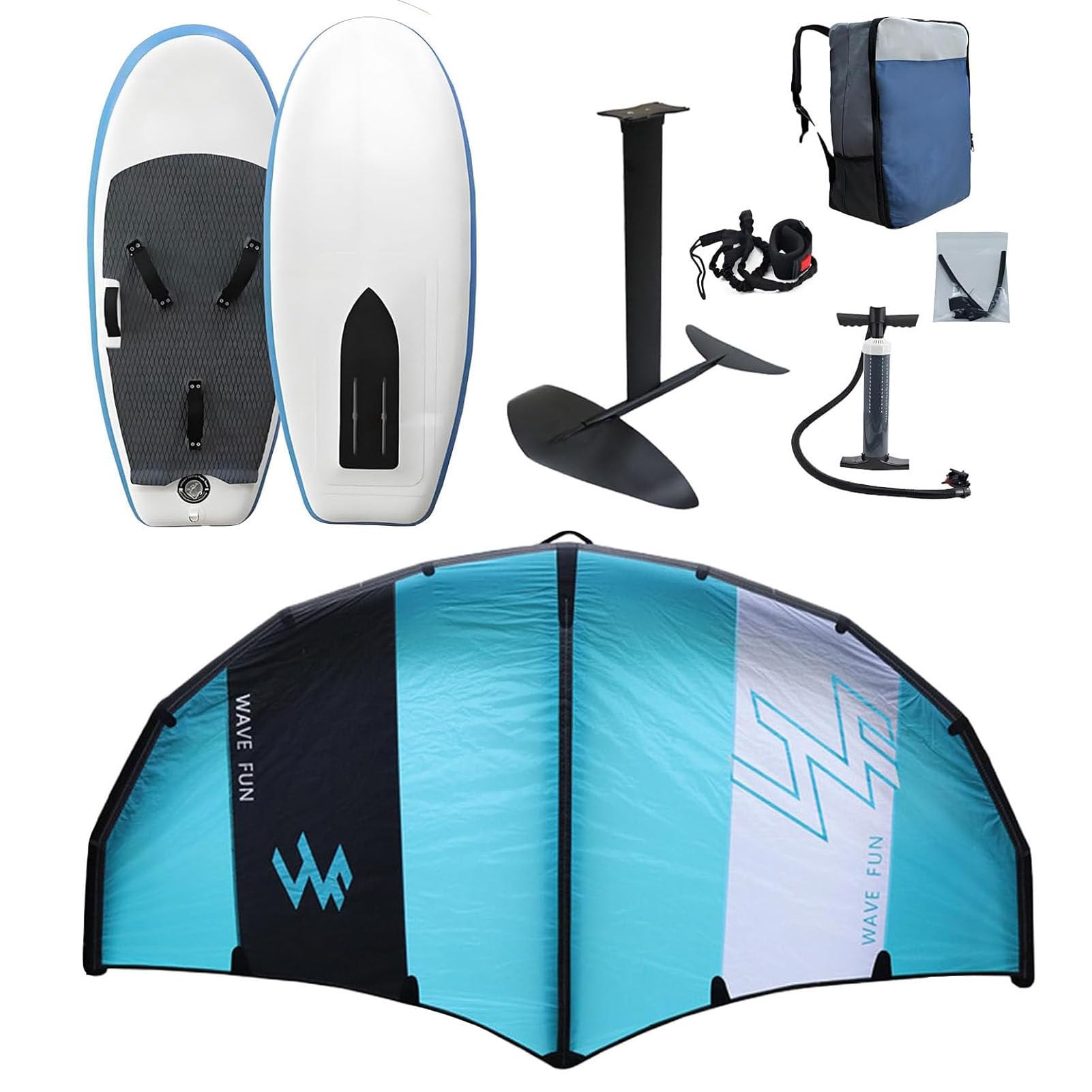 Wind Wingfoil Hydrofoil Board mit aufblasbarem Flügel, Surfbrett mit Pumpe und Rucksack für Outdoor-Wassersportarten, Hydrofoil, aufblasbares Windfoil