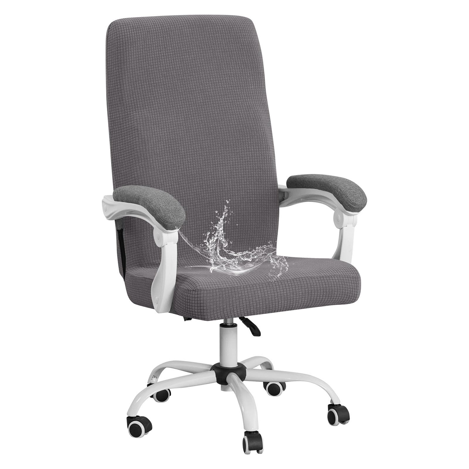 YOPOIY Waterproof Office Chair Cover with Zippers, Stretch Soft Computer Desk Chair Slipcover, Universal Fit Washable Jacquard Executive Rotating Chair Protector (dark gray,one size)