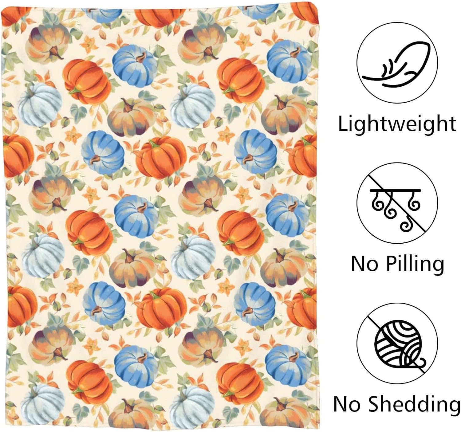 Autumn Fall Orange Pumpkins Throw Blanket, Lightweight Anti-Pilling Flannel Throw Blankets, Orange Leaves Soft Warm Aldult Fleece Blanket for Living Room Couch Sofa Bed Chair (60"X50") - Image 3