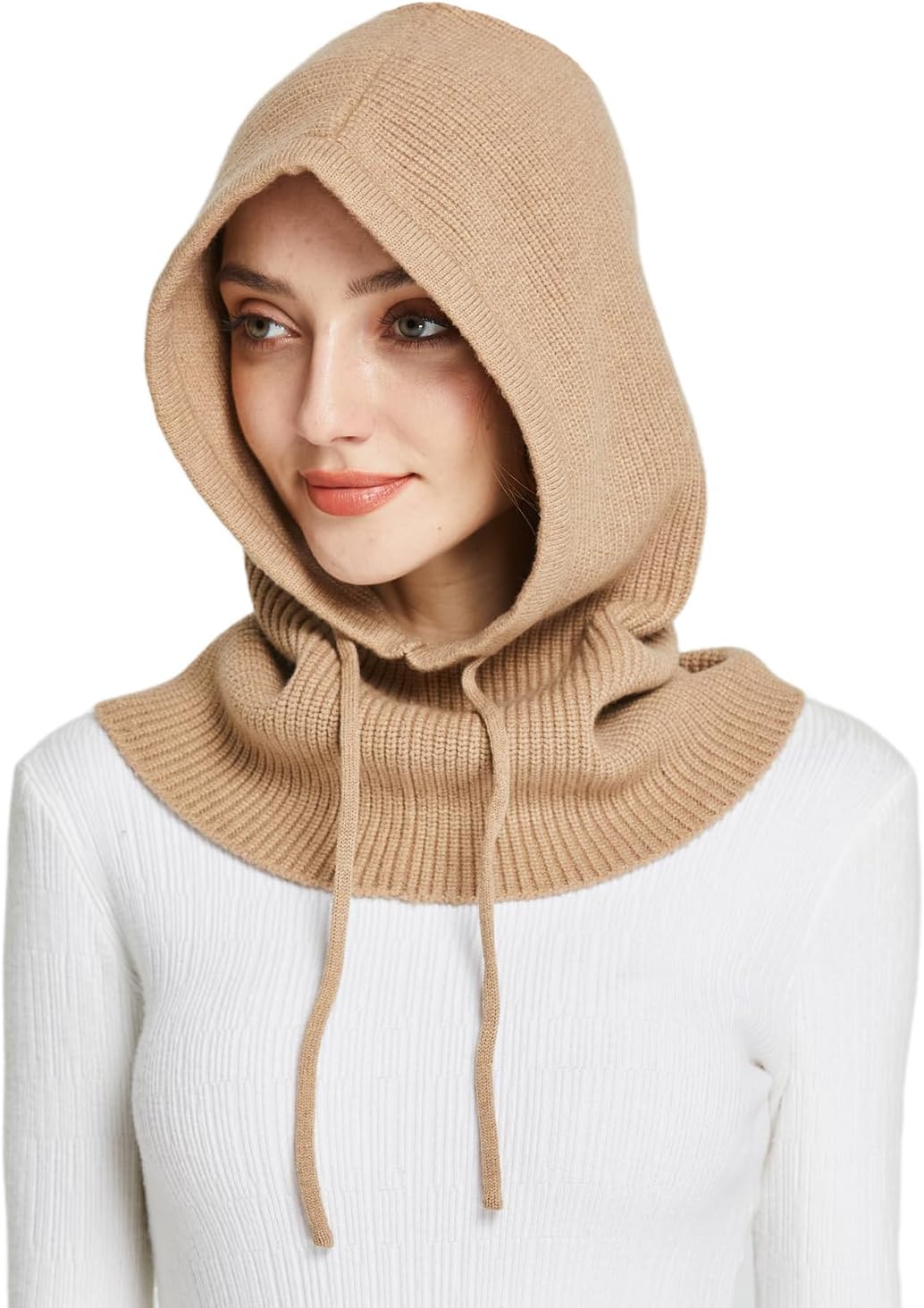 FacecozyWinter Hats for Women, Wool Blend Hooded Scarf Hat for Women Balaclava Knit Skull Cap Beanie Hat Men Neck Gaiters