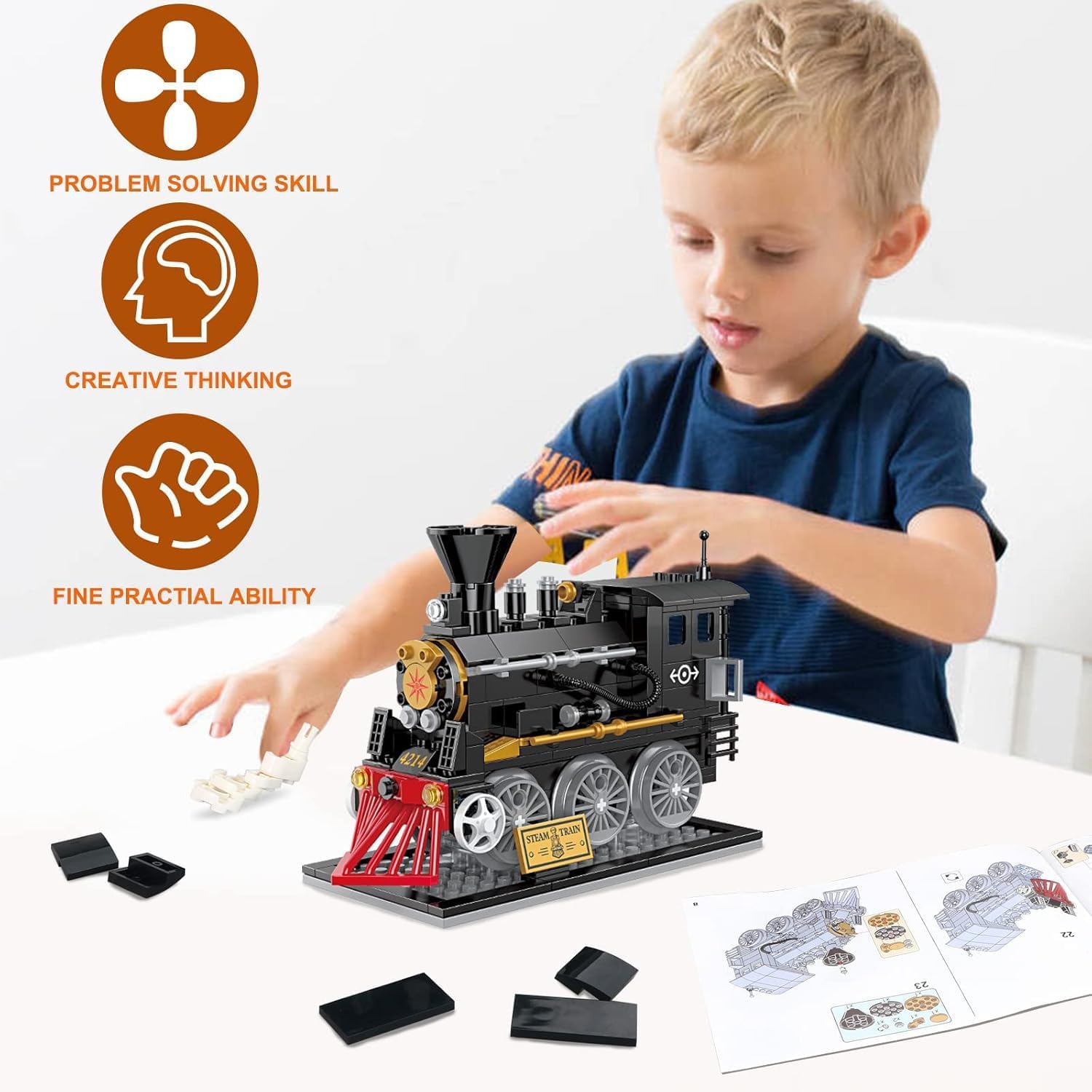 Samtop DIY Building Block Steam Train Locomotive 246pcs Toys for Girls Boys Kids Toys for 6 7 8 9 10 11 12 13 14 15 16 17 Kids (246 Pcs) 2