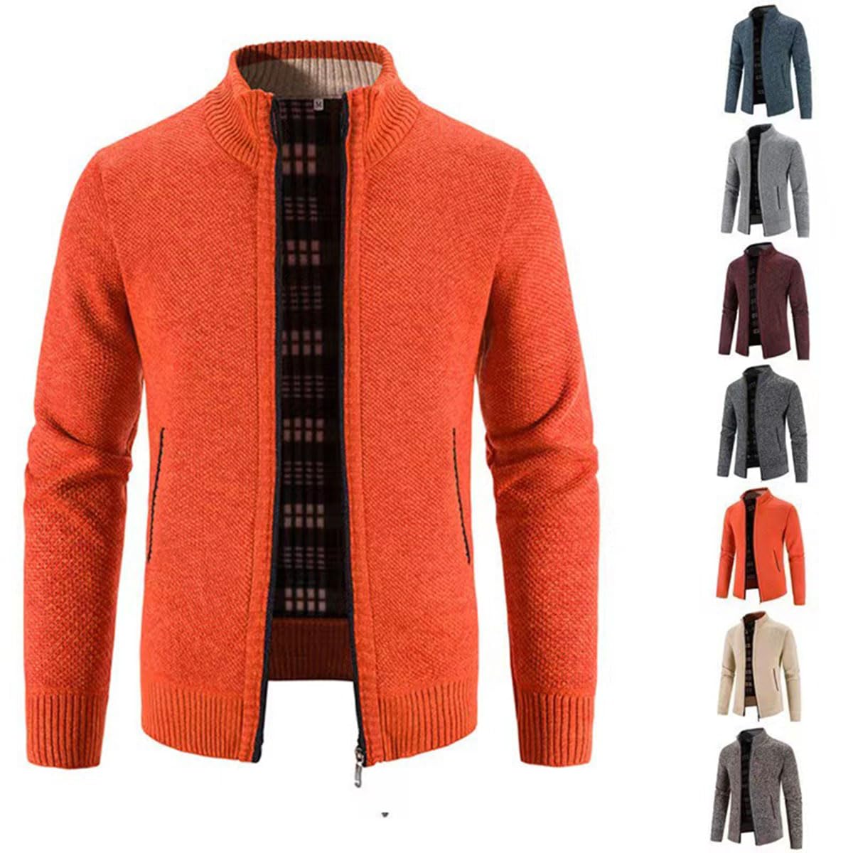 Cárdigan de Hombre con Cremallera, cárdigan cálido Informal con Cuello Alto, suéter Grueso, cárdigan de Abrigo de Invierno con Cremallera, Chaqueta de Invierno de Estilo Urbano (L,Orange)