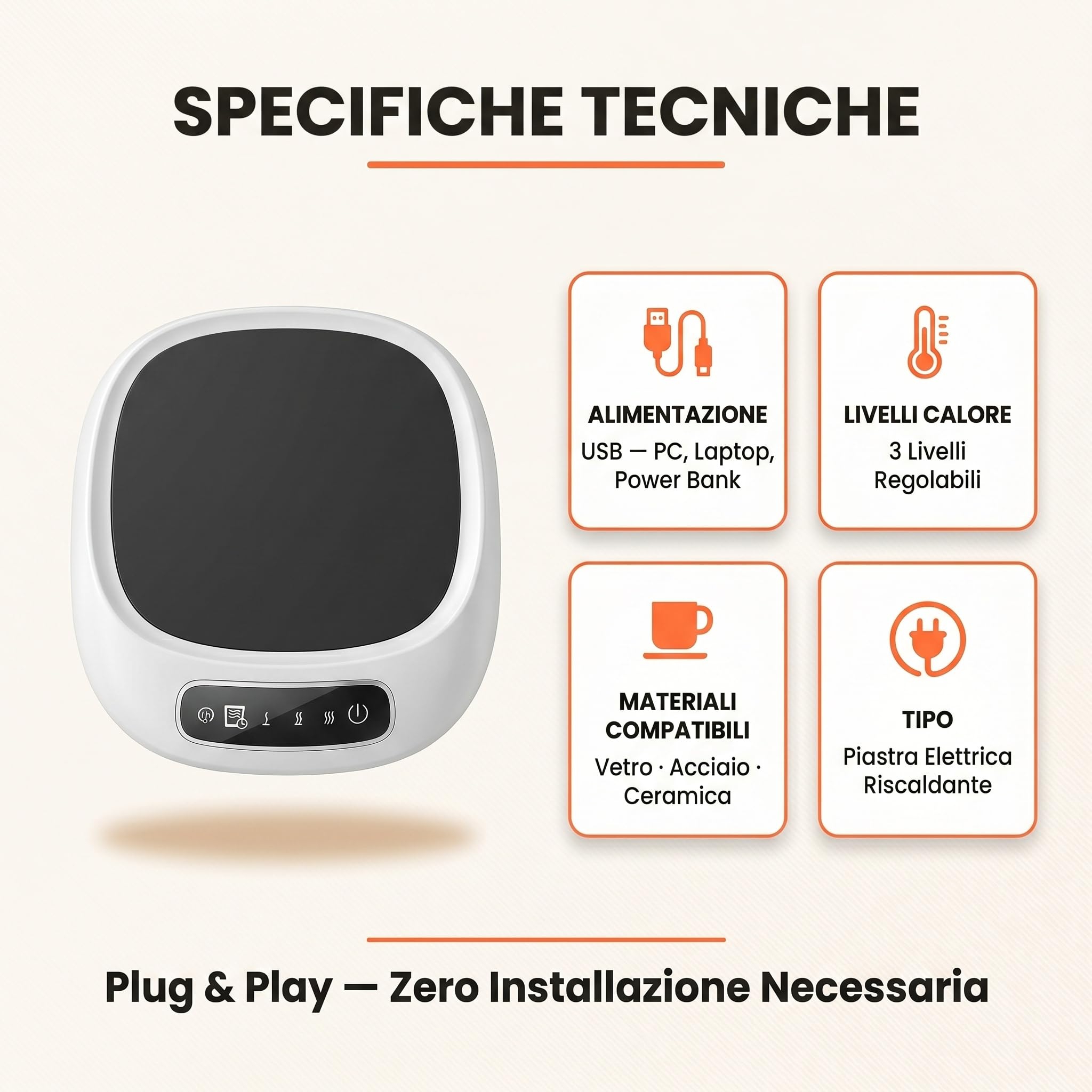 Scalda Tazze USB – Piastra Elettrica Riscaldante per Bevande – Compatibile con Tazze in Vetro, Acciaio e Ceramica – Perfetto per Casa, Ufficio e Smart Working