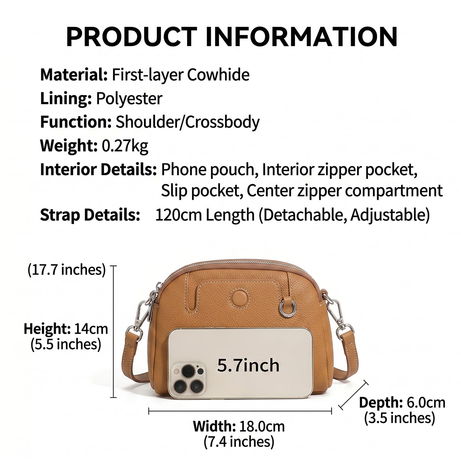 Bolso Bandolera Mujer de Cuero Flor Genuino, Gran Capacidad Bolso Diario con Monedero Mini, Elegante Bolso de Hombro Minimalista para Trabajo Marrón