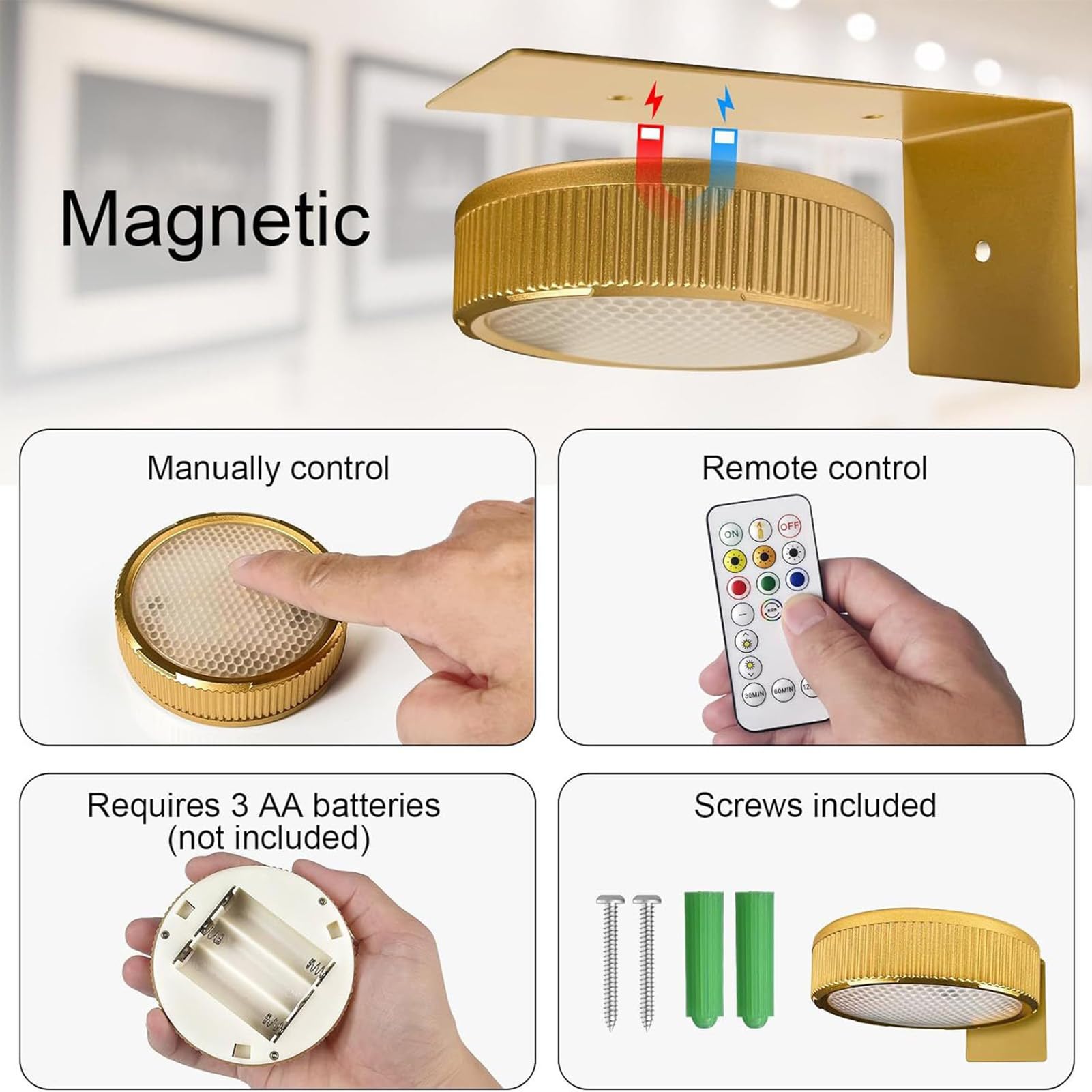 Luce da parete con telecomando, luce per immagini, funzionamento a batteria | Lampada di novità con telecomando con timer