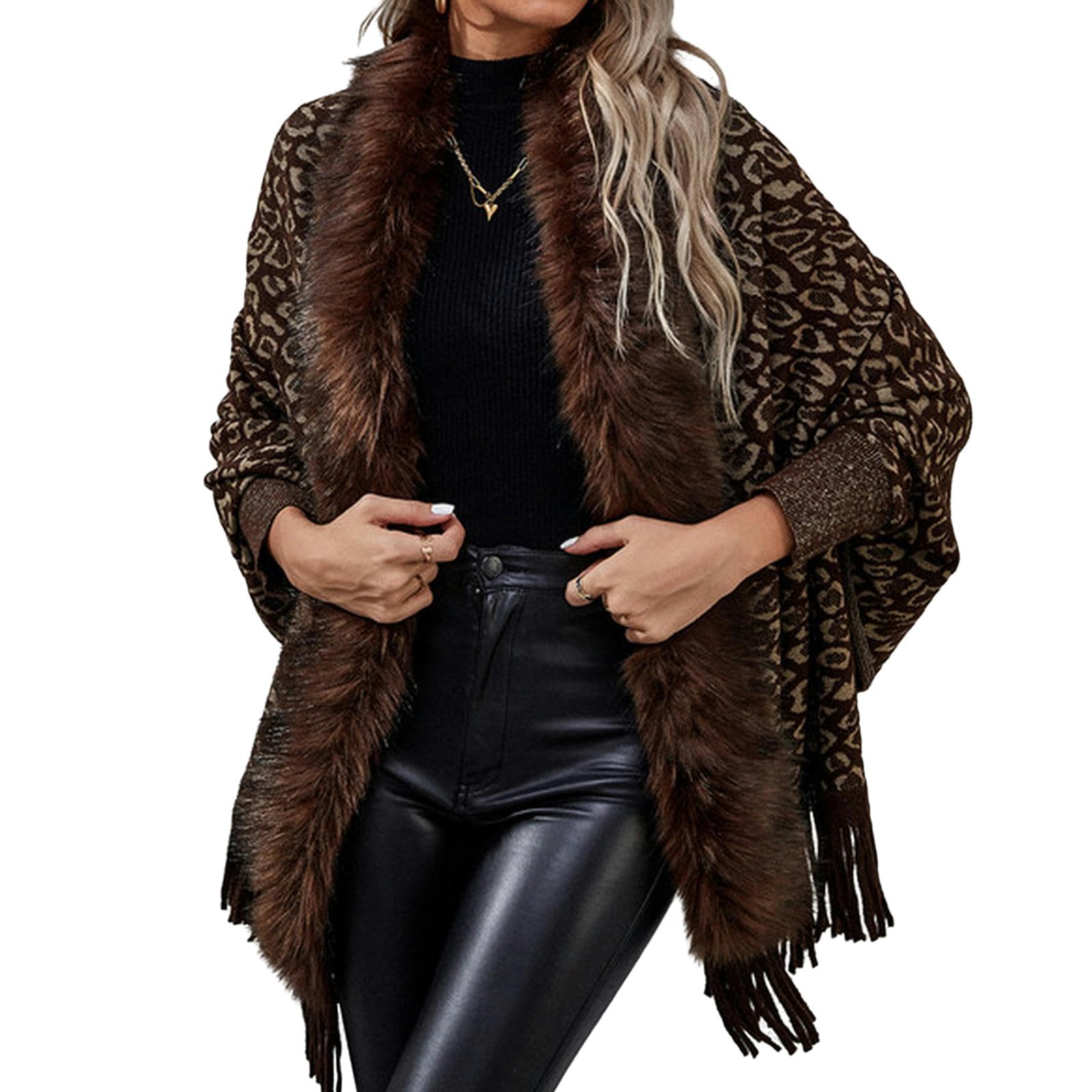 MdybF Poncho Donna Scialli Autunnali Avvolgono Il Maglione Cardigan da Donna Fringe Inverno A Maglia Ponchos Codigans