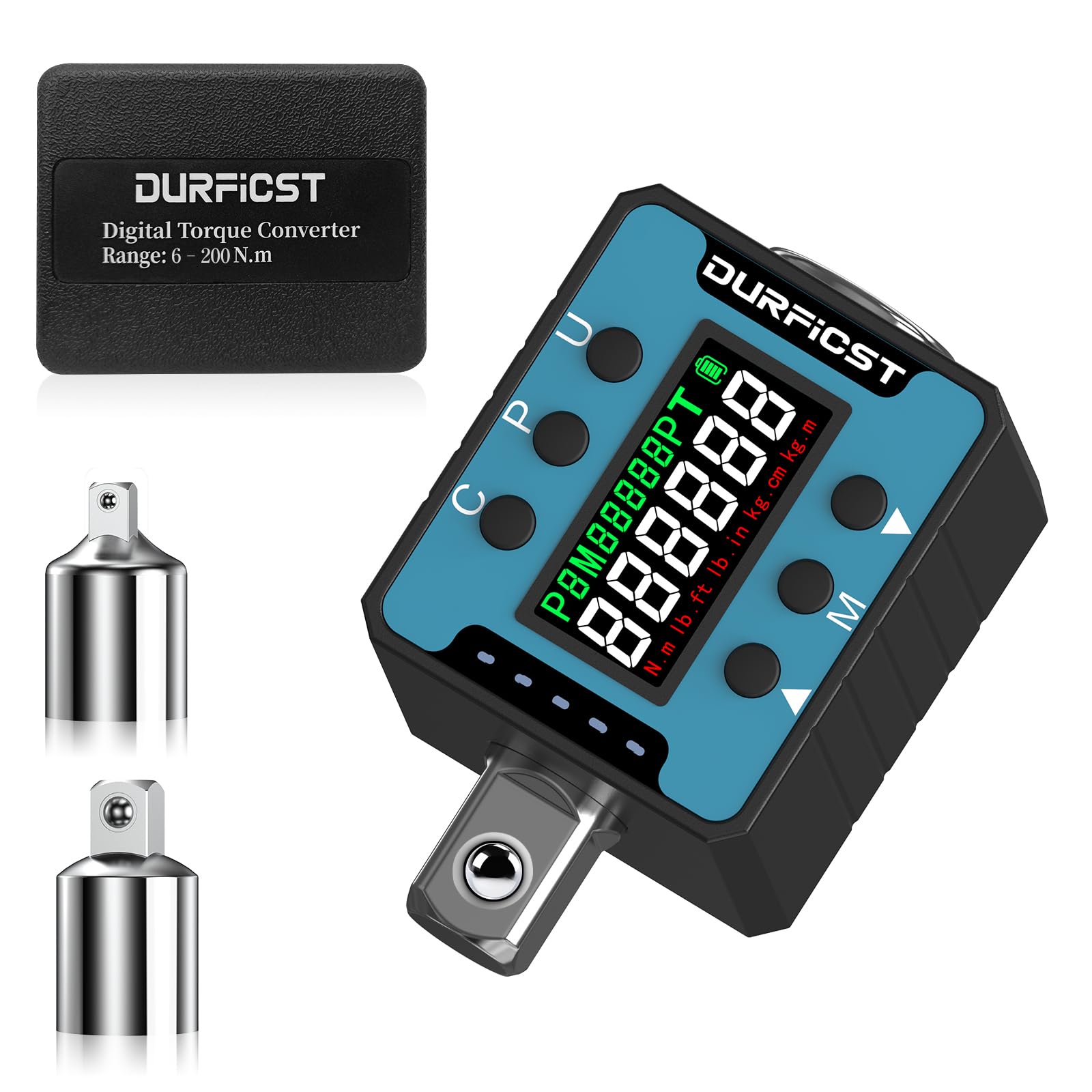 DURFICST Chiave Dinamometrica Digitale,Adattatore Dinamometrico Digitale 1/2" con Allarme Sonoro e Luminoso, Chiave Dinamometrica, Range 6-200 N.m, Adatta per Auto, Bici, Moto